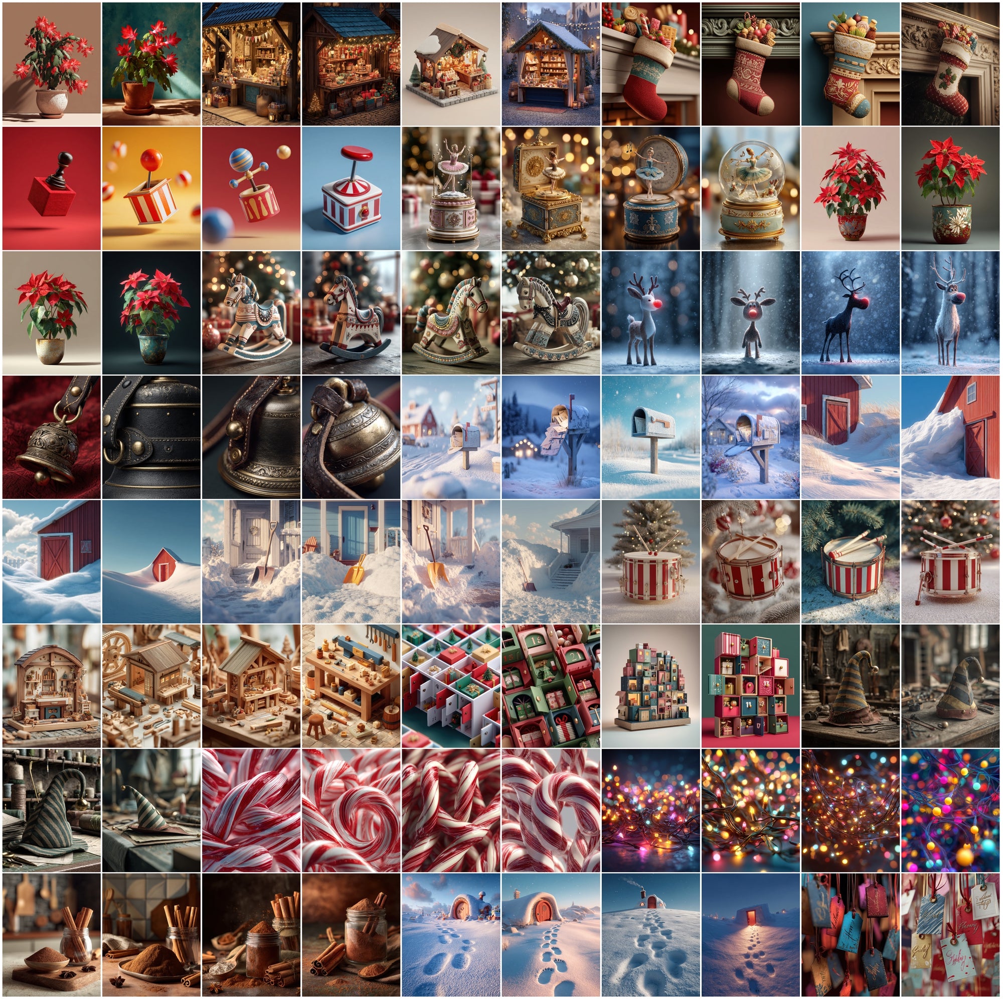 630 Christmas Images Bundle – 3D Cartoon Holiday Graphics, Commercial Use JPGs, Festive Winter Clipart Set