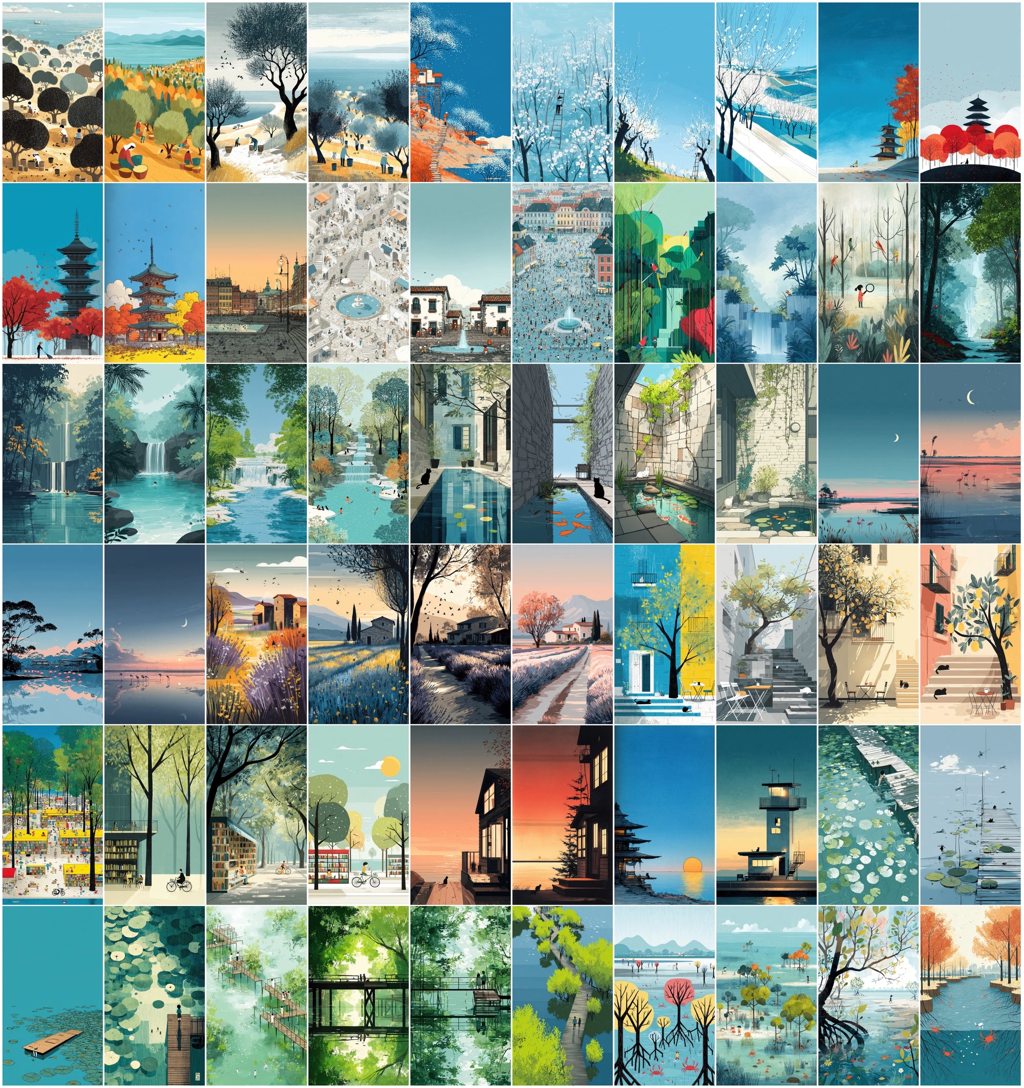640 Flat Illustration Clipart Bundle – Nature Scenes, Children's Book Art, Commercial License,