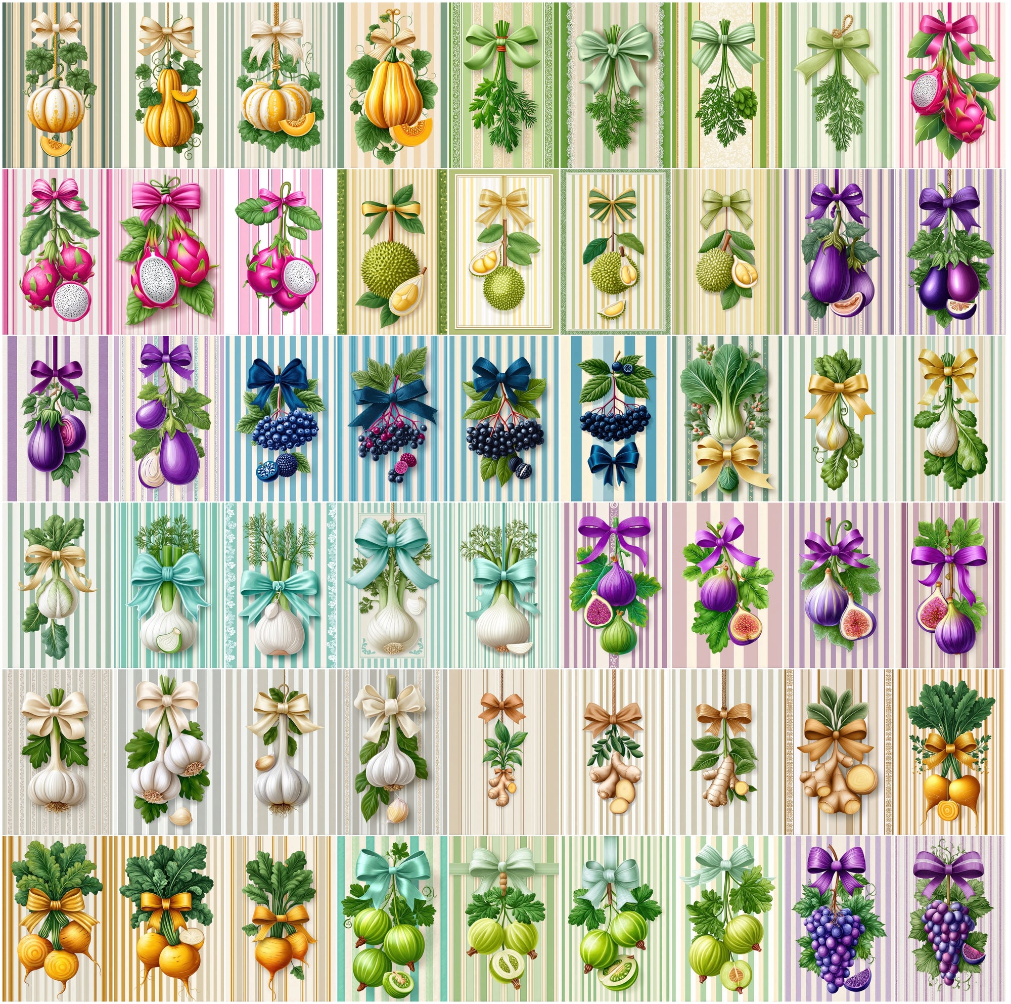 630 Fruit & Vegetable Farmhouse Illustrations, Hand Drawn Botanical JPG Clipart Bundle