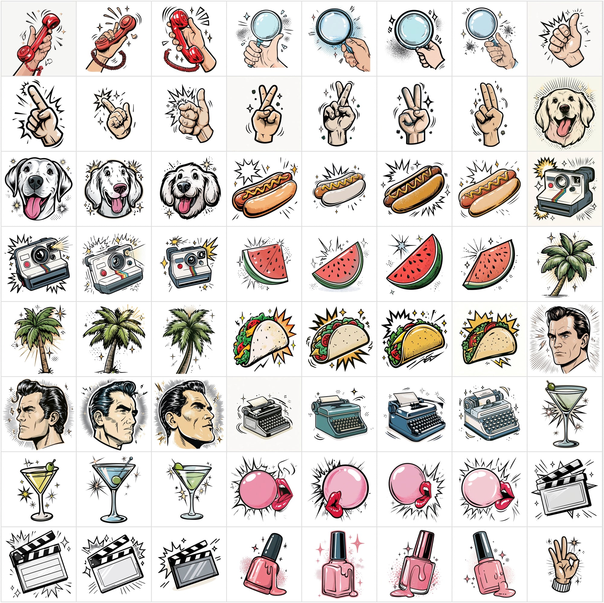 635 Retro Comic Clipart Bundle | Pop Art Comic Illustrations, 4000x4000 JPG, Commercial Use Digital Images