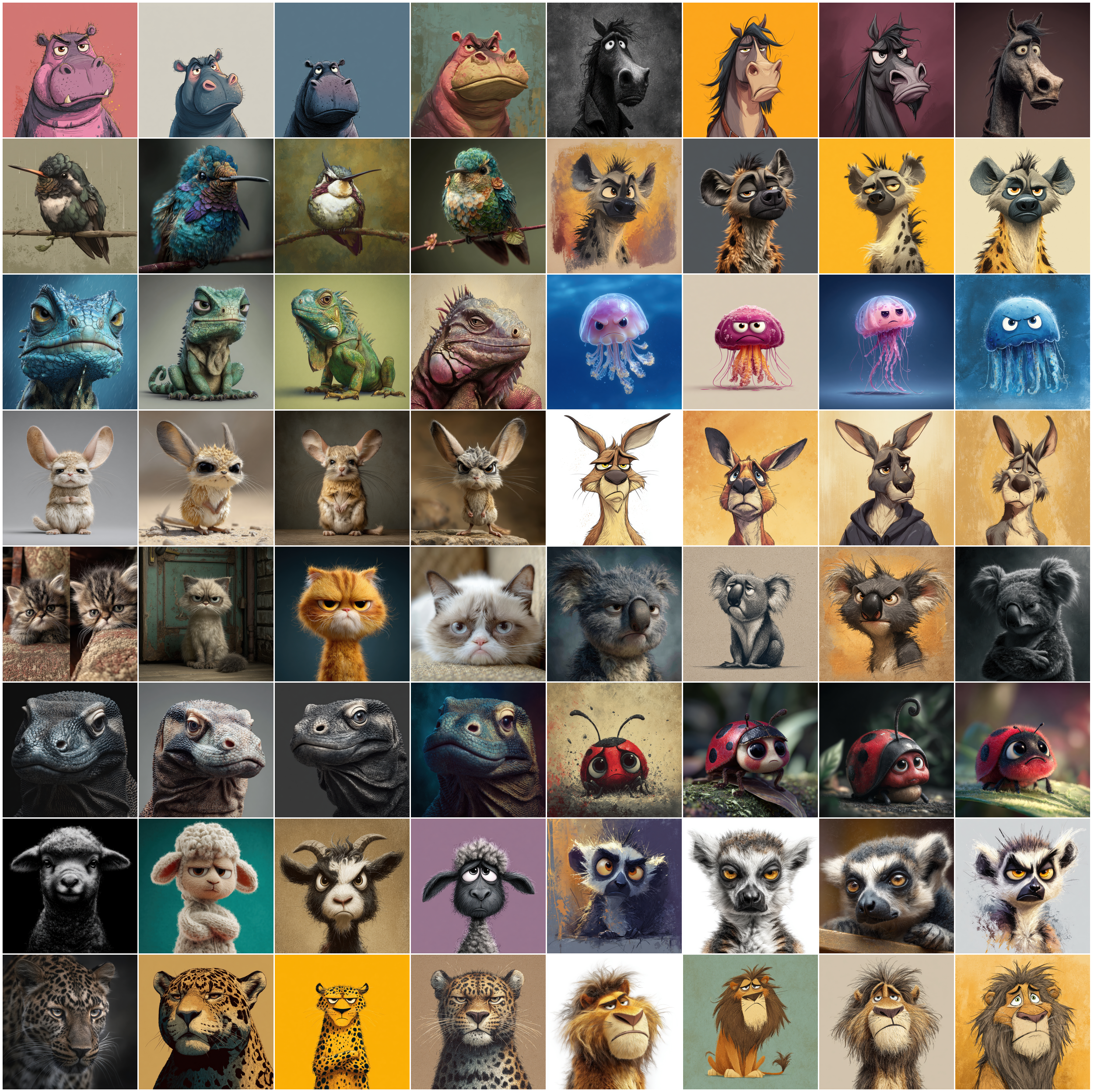 630 Sad and Grumpy Animals Digital Clipart