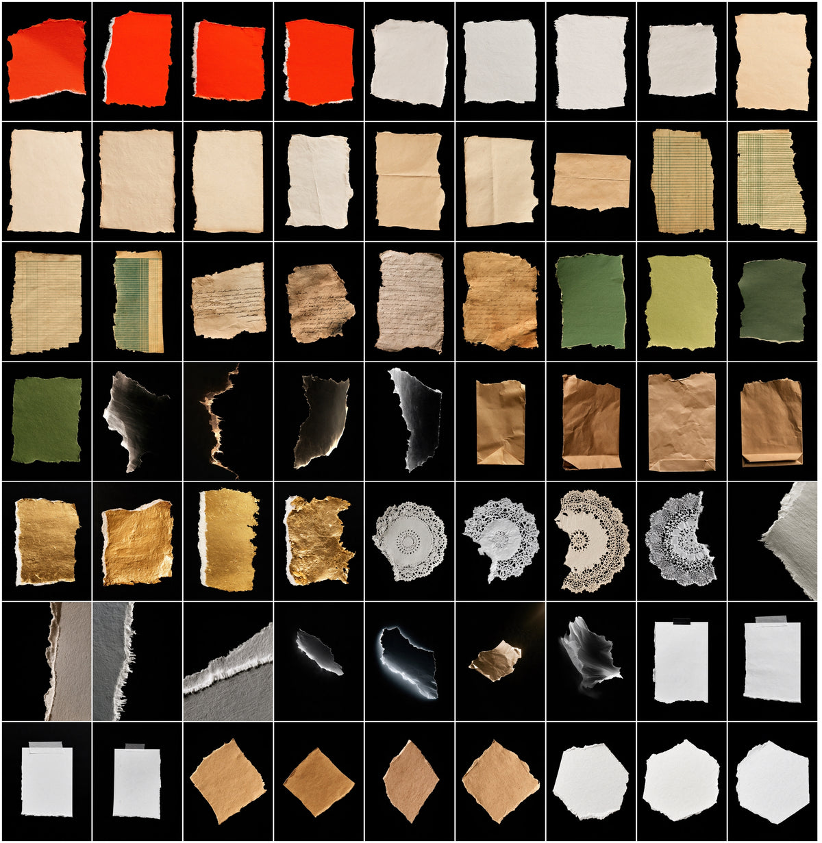 640 Torn Paper Textures Bundle – Ripped Paper Edges & Collage Scraps