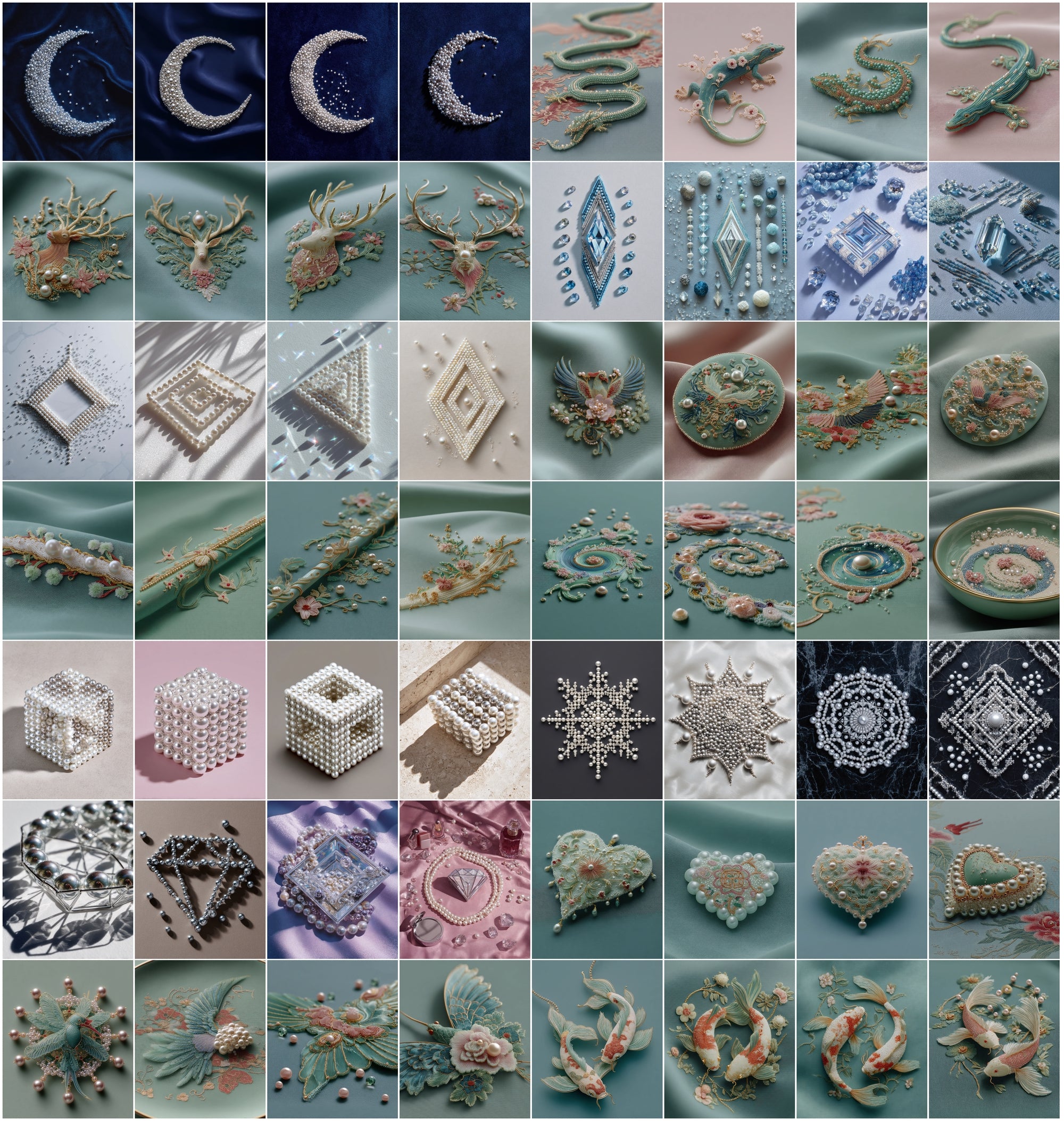 700 Pearl Art Images Bundle, Luxury Flatlay Mandala & Animal Silhouettes