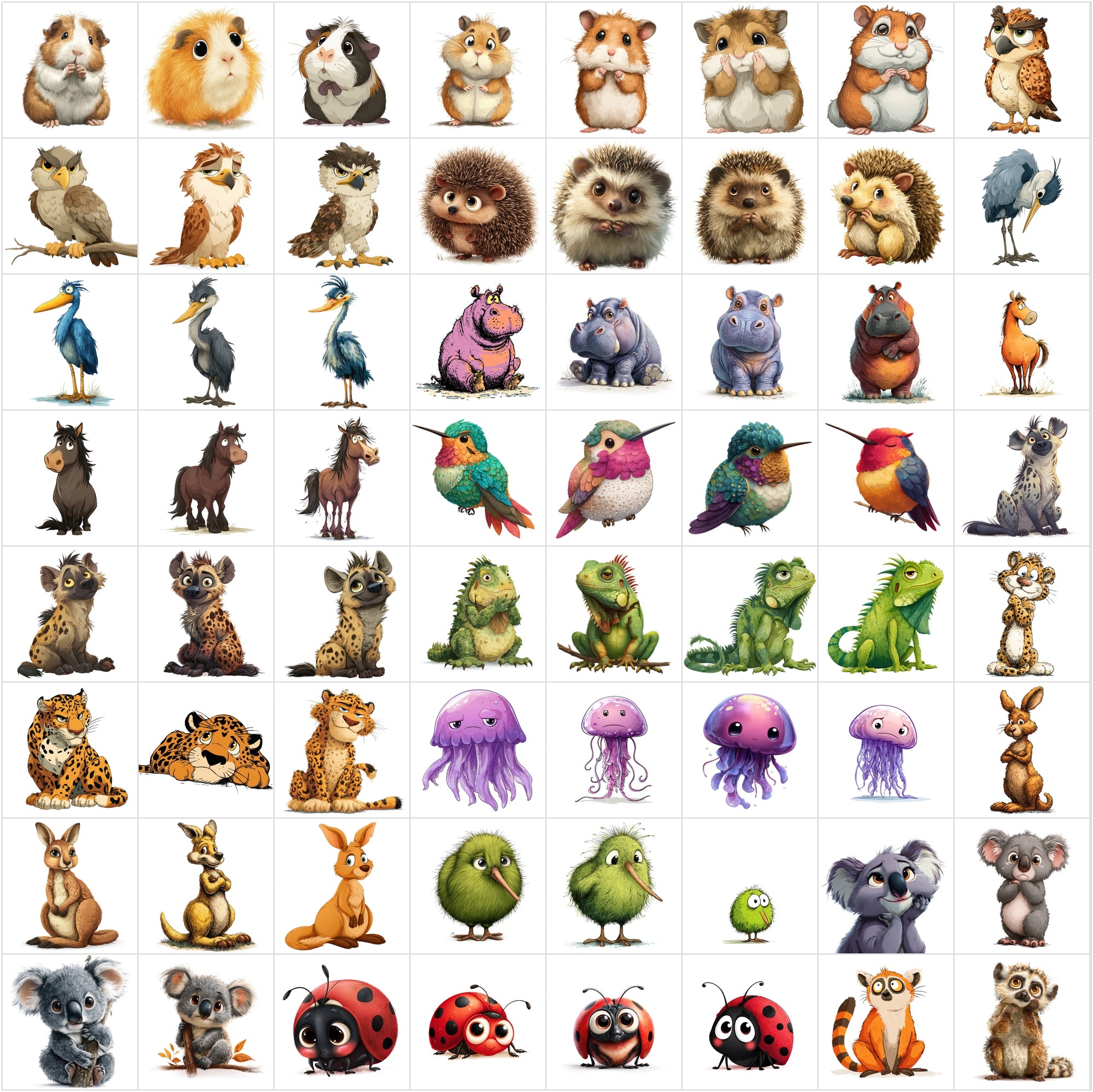 644 Shy Animal Cartoon Illustrations | White Background