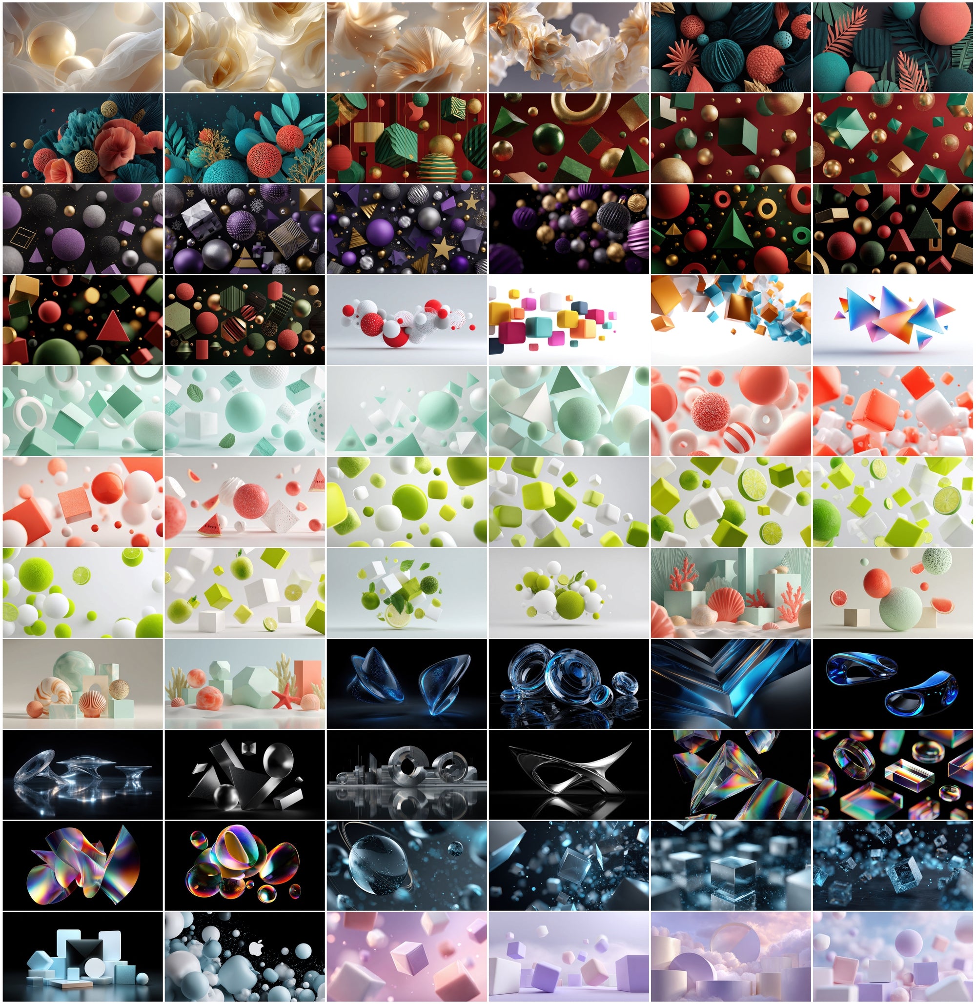 610 Colorful 3D Abstract Backgrounds Bundle | Floating Geometric Shapes