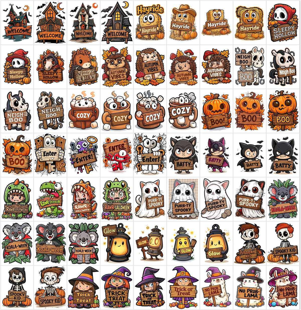 625 Cute Halloween Cartoon Illustrations Bundle – Bold Vector-Style Clipart