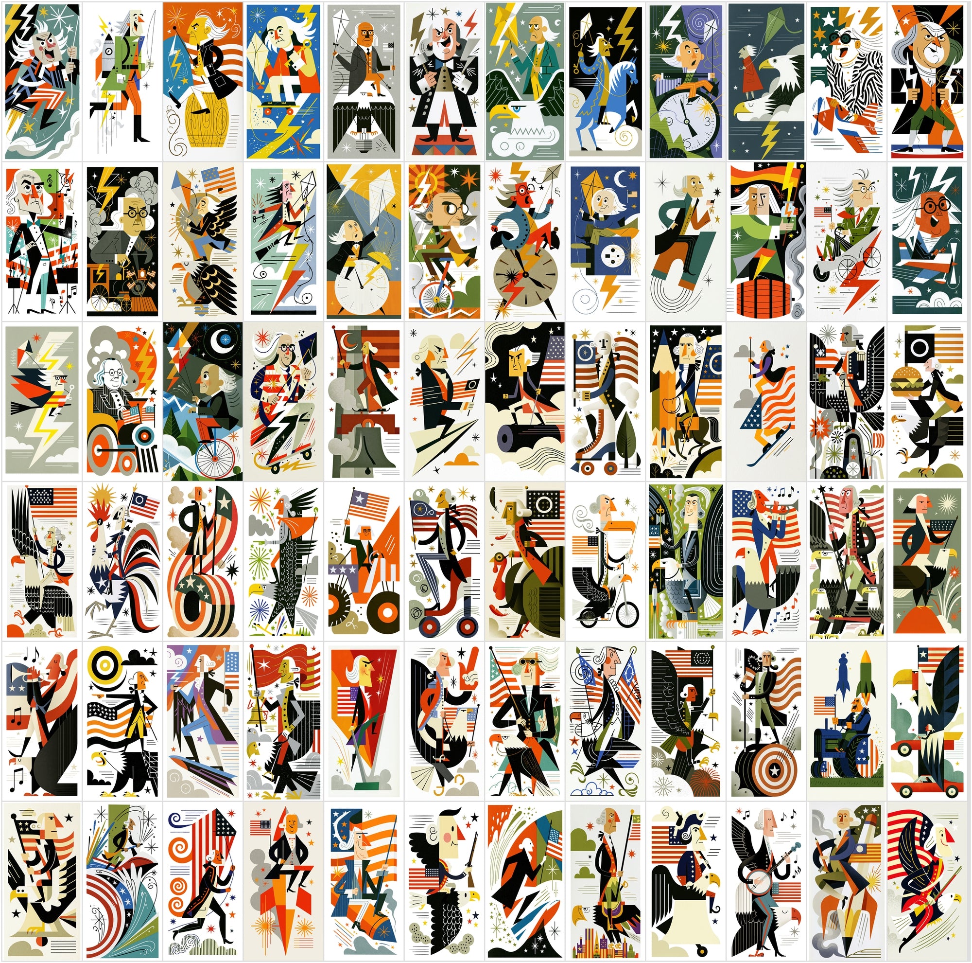 630 Retro Patriotic Cartoon Illustrations, American Eagle Clipart Bundle, Vintage USA JPG Art, Commercial License