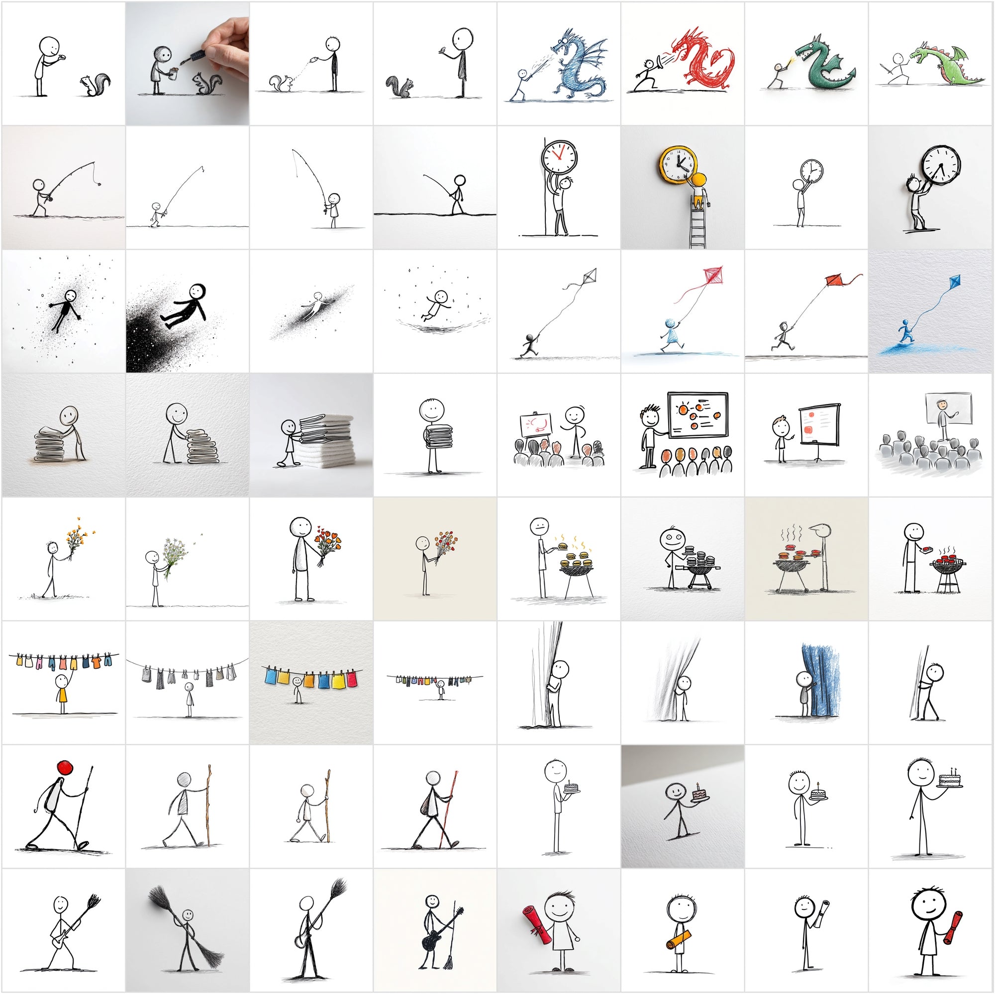 950 Stick Figure Clipart Bundle, Funny Stick Man Images, Everyday Actions, Sports, Office, School JPG Commercial Use