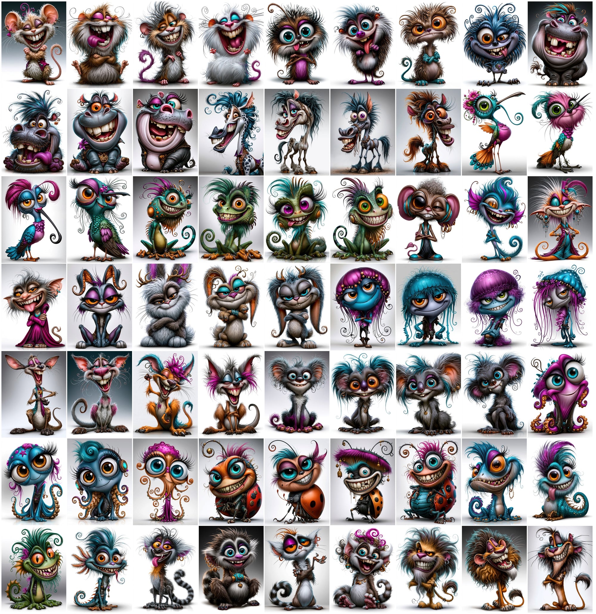 635 Quirky Animal Clipart Bundle | Funny Weird Creature Illustrations