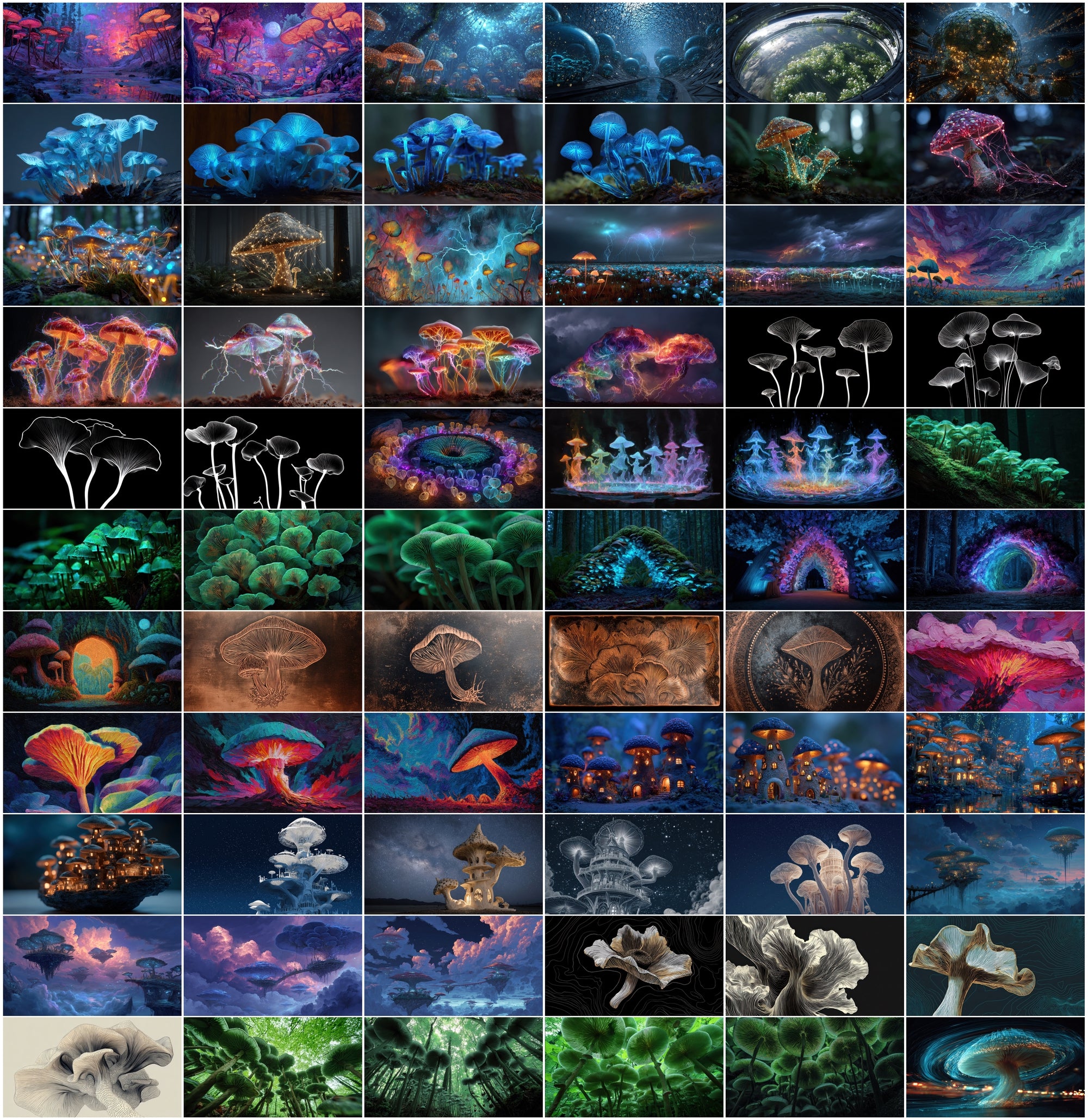 950 Psychedelic Mushroom Images Bundle – Bioluminescent Neon Art Pack