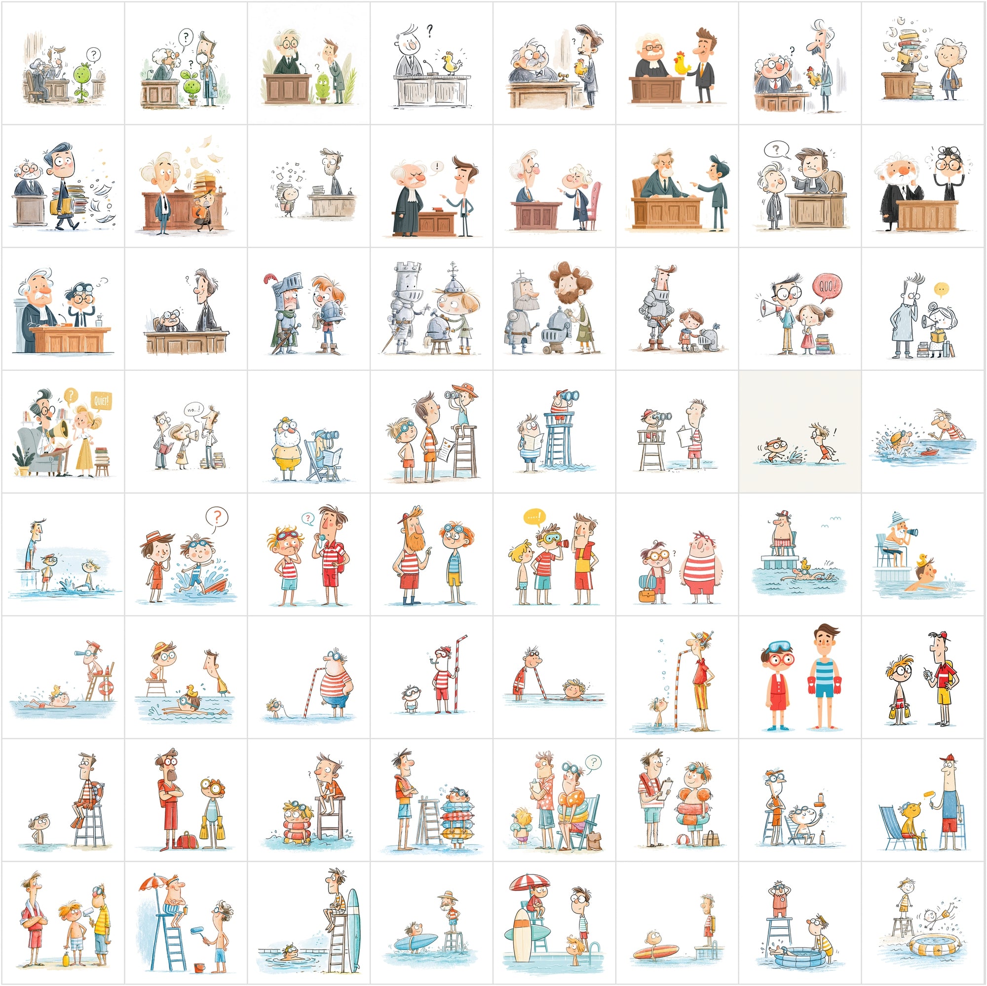 630 Funny Cartoon People Interaction Illustrations JPG Bundle