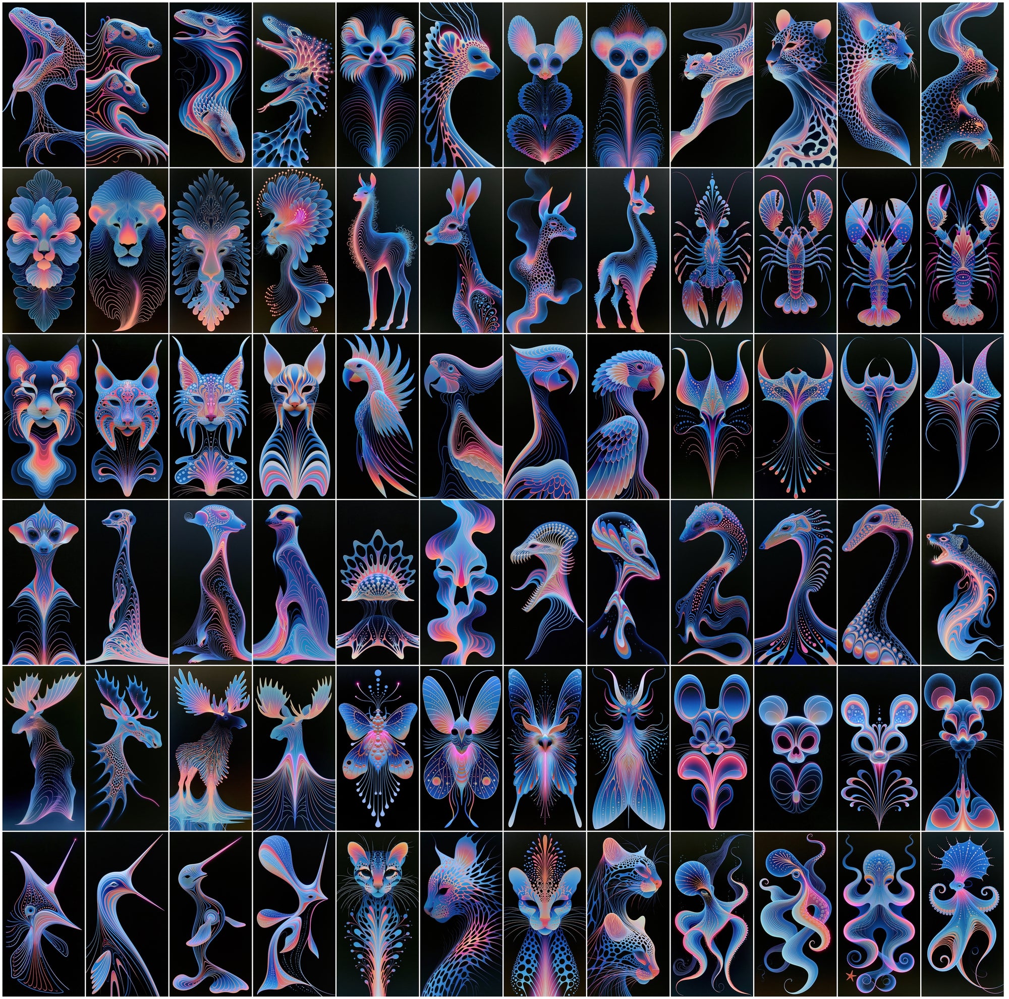 620 Liquid Chrome Animals Bundle | Neon Magenta Macro Art