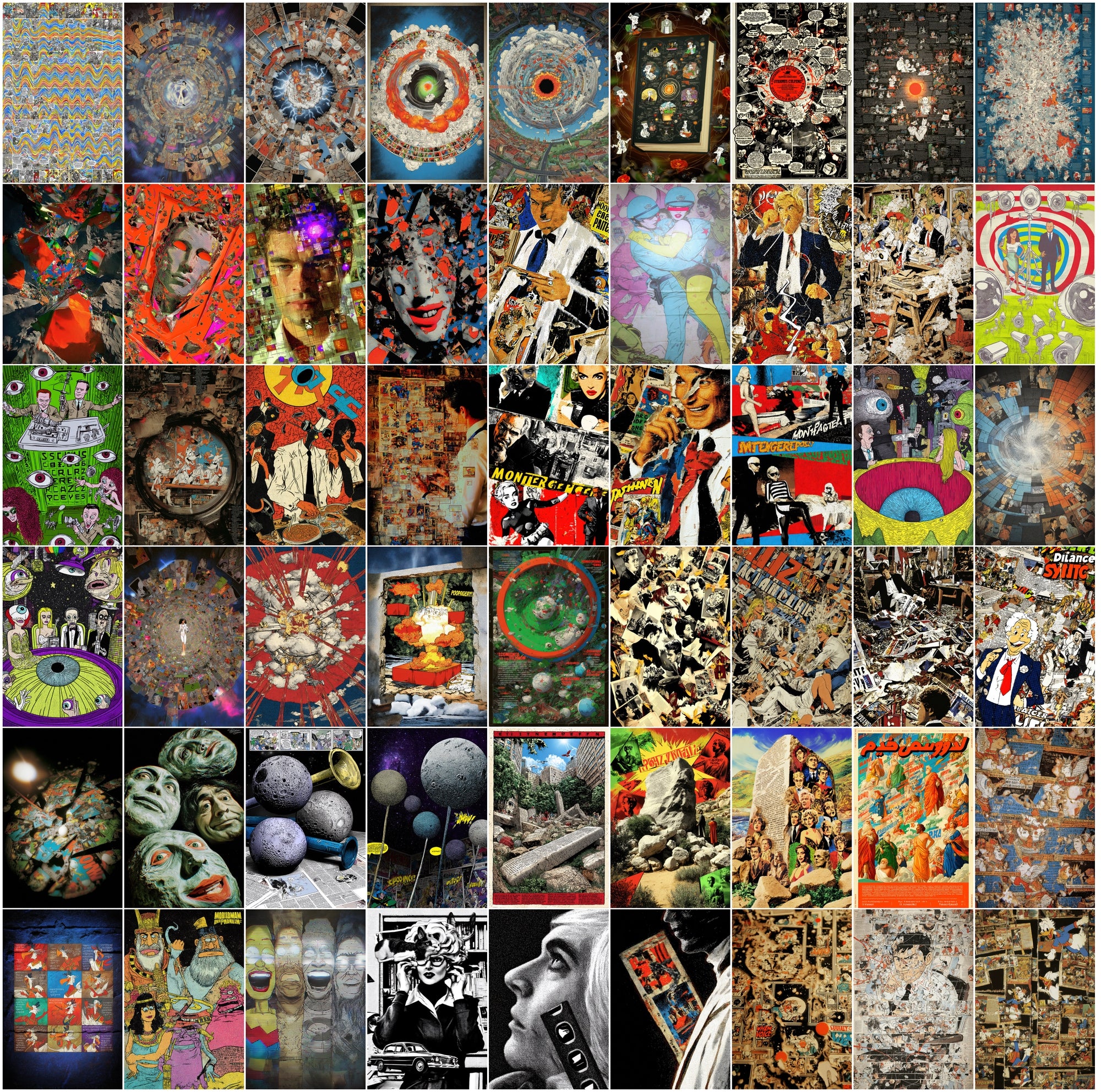 500 Strange Retro Sci-Fi Backgrounds | Bizarre Pop-Art Collage JPGs | Glitch, Conspiracy, Vaporwave, Surreal Aesthetic