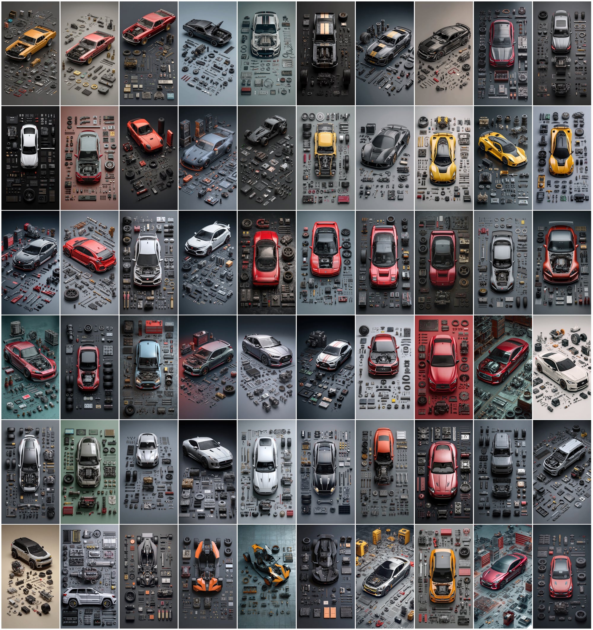 620 Disassembled Supercar Images | Automotive Parts Art