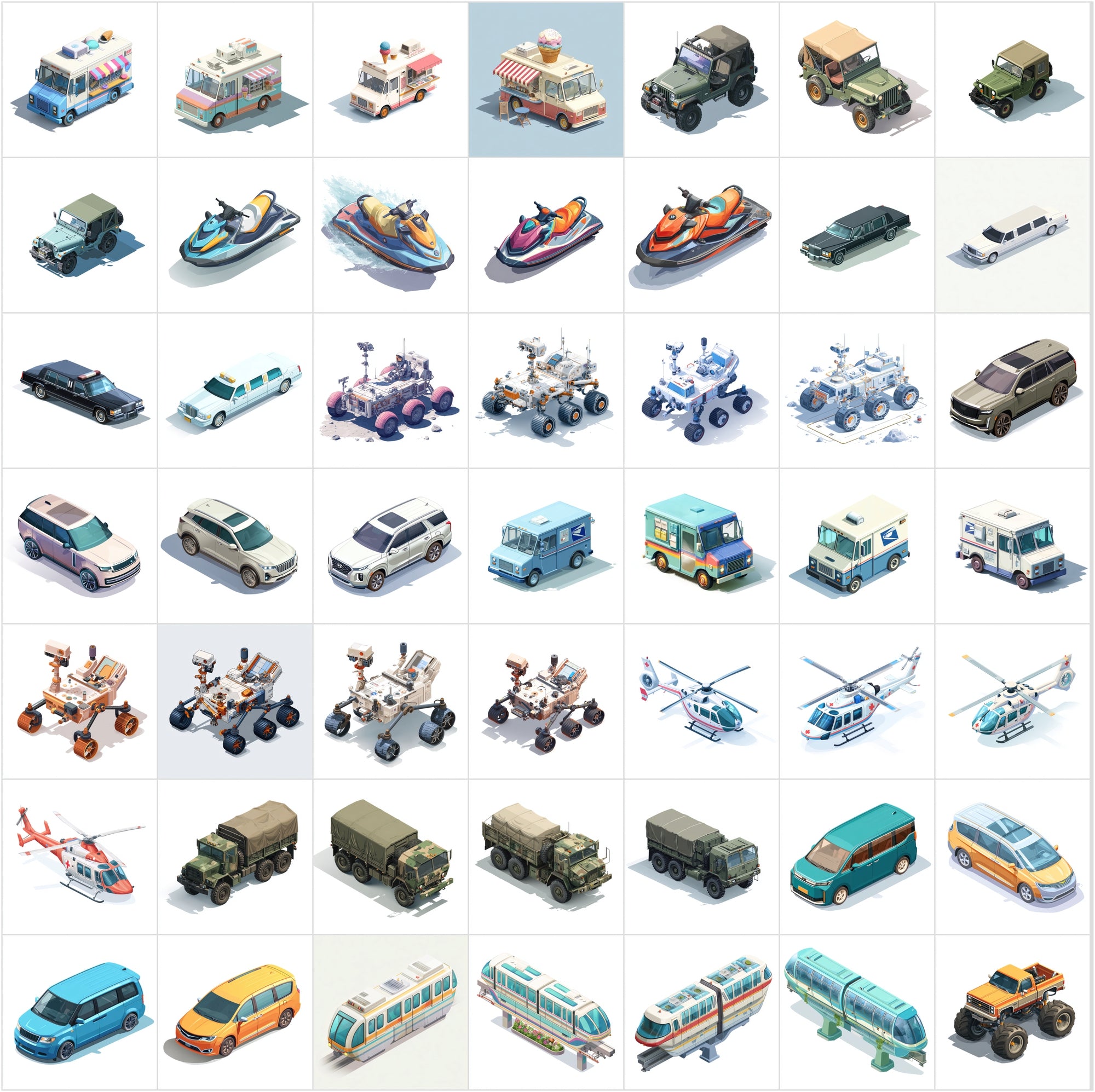 435 Isometric Vehicle Illustrations