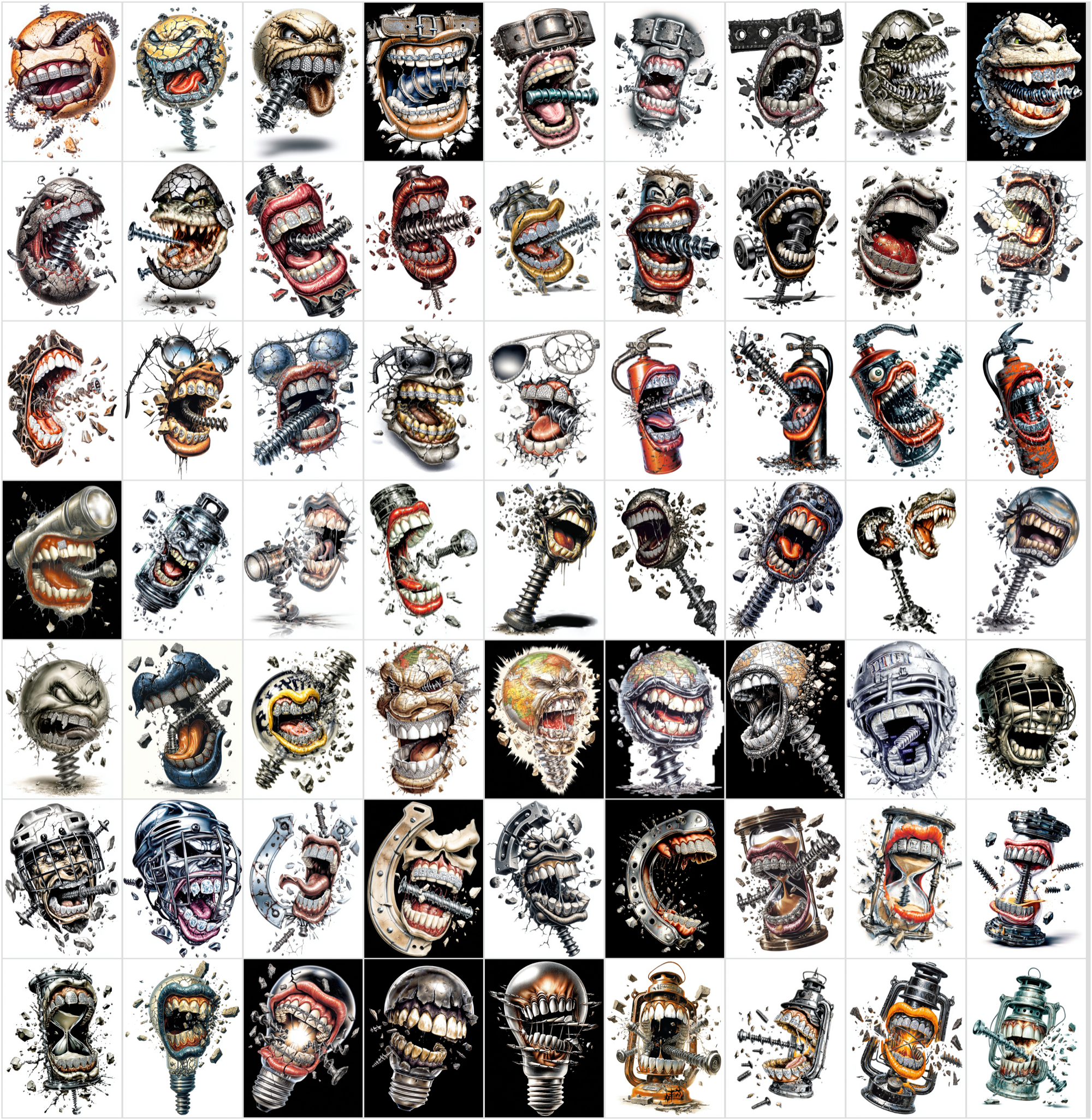 630 Airbrush T-Shirt Designs Bundle – 90s Style Graphic Pack, High Resolution JPG, Streetwear Art