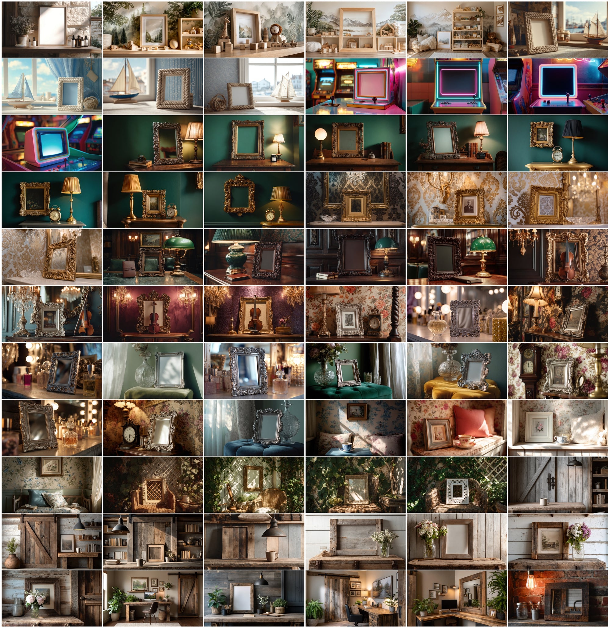 630 Interior Frame Mockups – Realistic Home Decor Settings for Wall Art, Prints & Photos