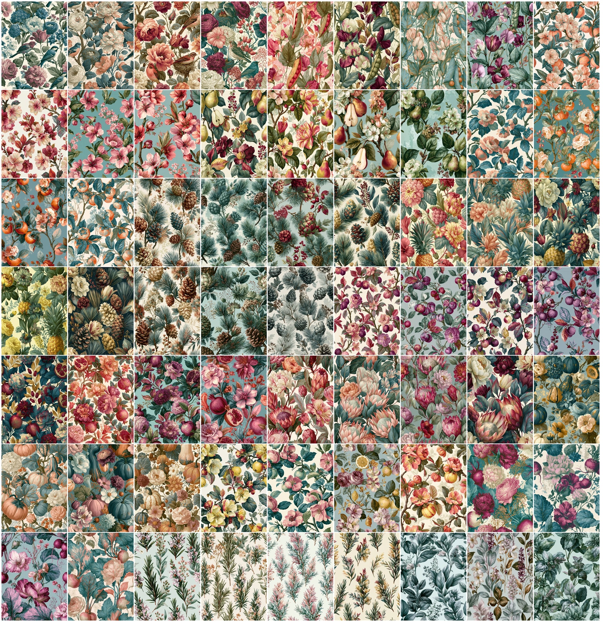 630 Vintage Floral Patterns Bundle | High-Res Botanical Digital Paper Pack