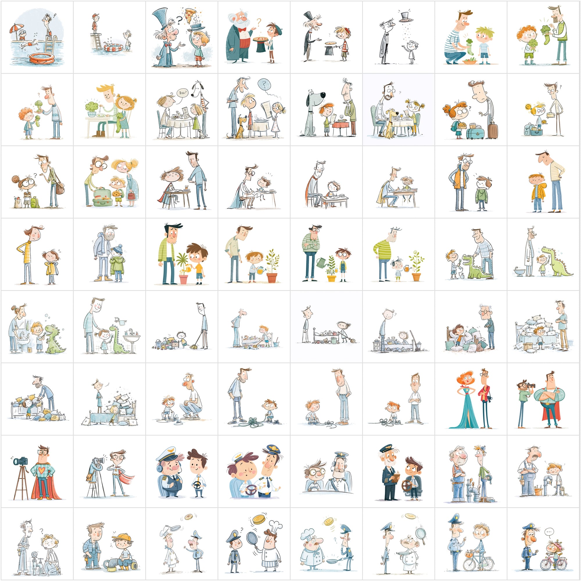 630 Funny Cartoon People Interaction Illustrations JPG Bundle