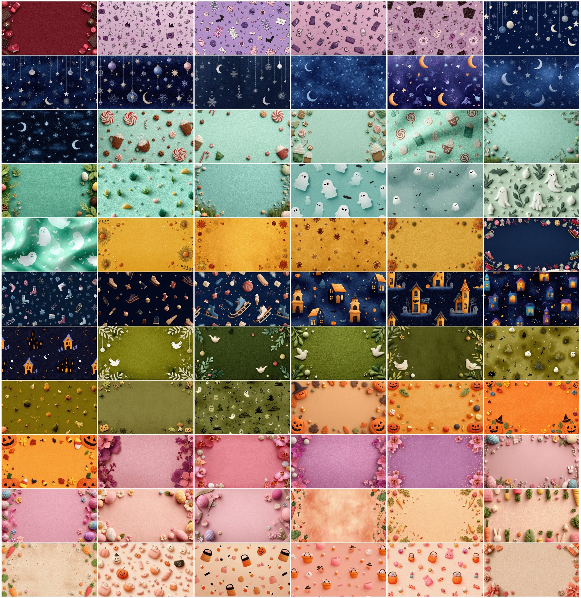 630 Holiday Backgrounds Cute Felt Style | Christmas Halloween Easter Valentines