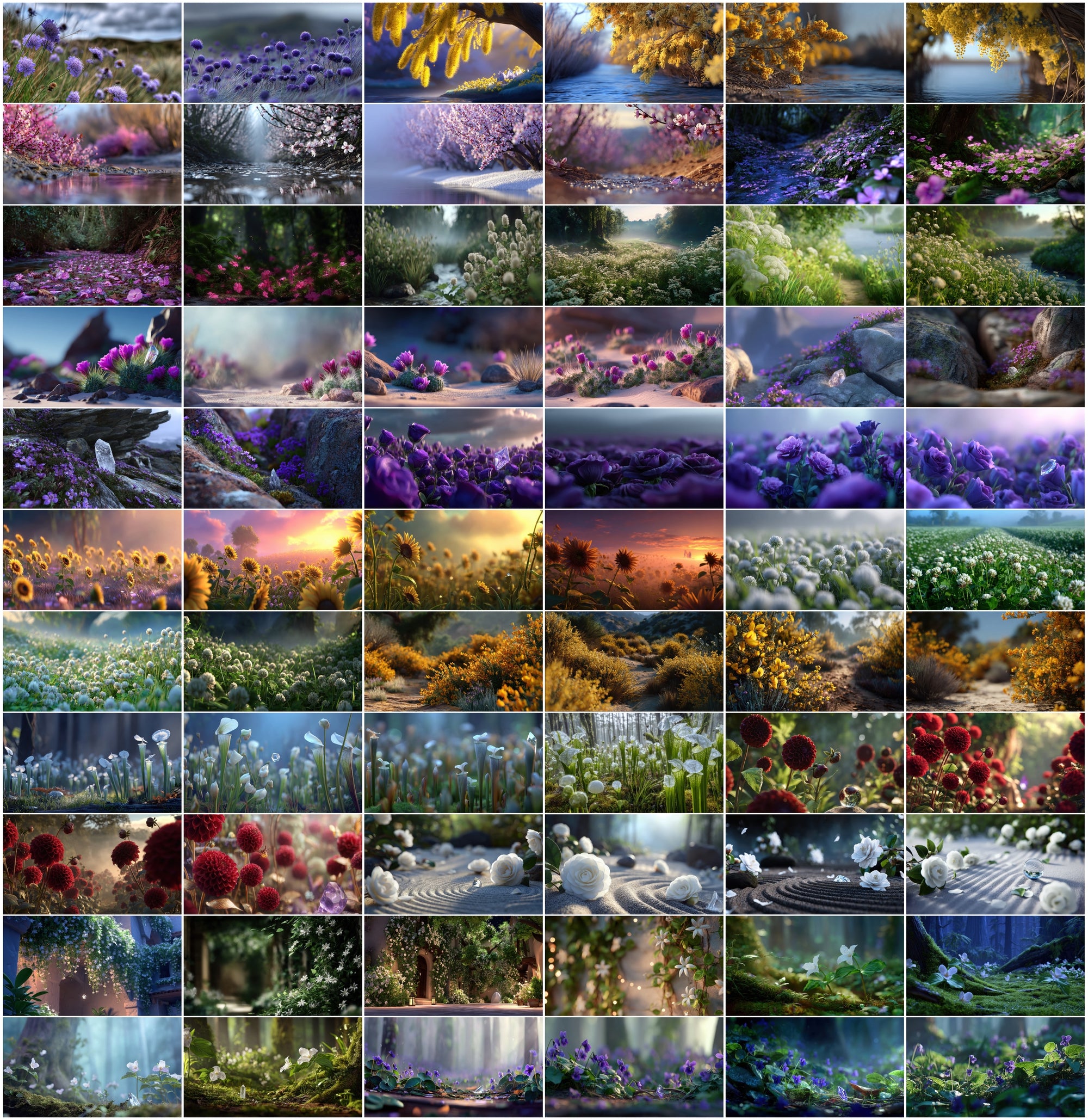 635 Enchanted Floral Landscapes JPG Bundle, Cinematic Wildflower Fields
