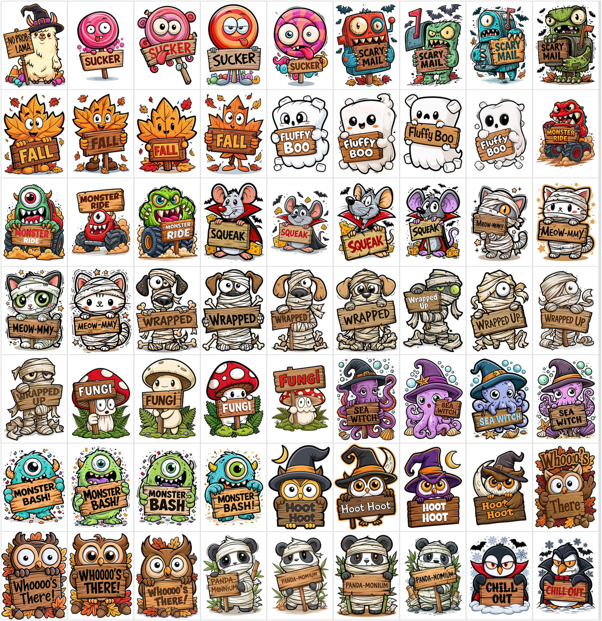 625 Cute Halloween Cartoon Illustrations Bundle – Bold Vector-Style Clipart