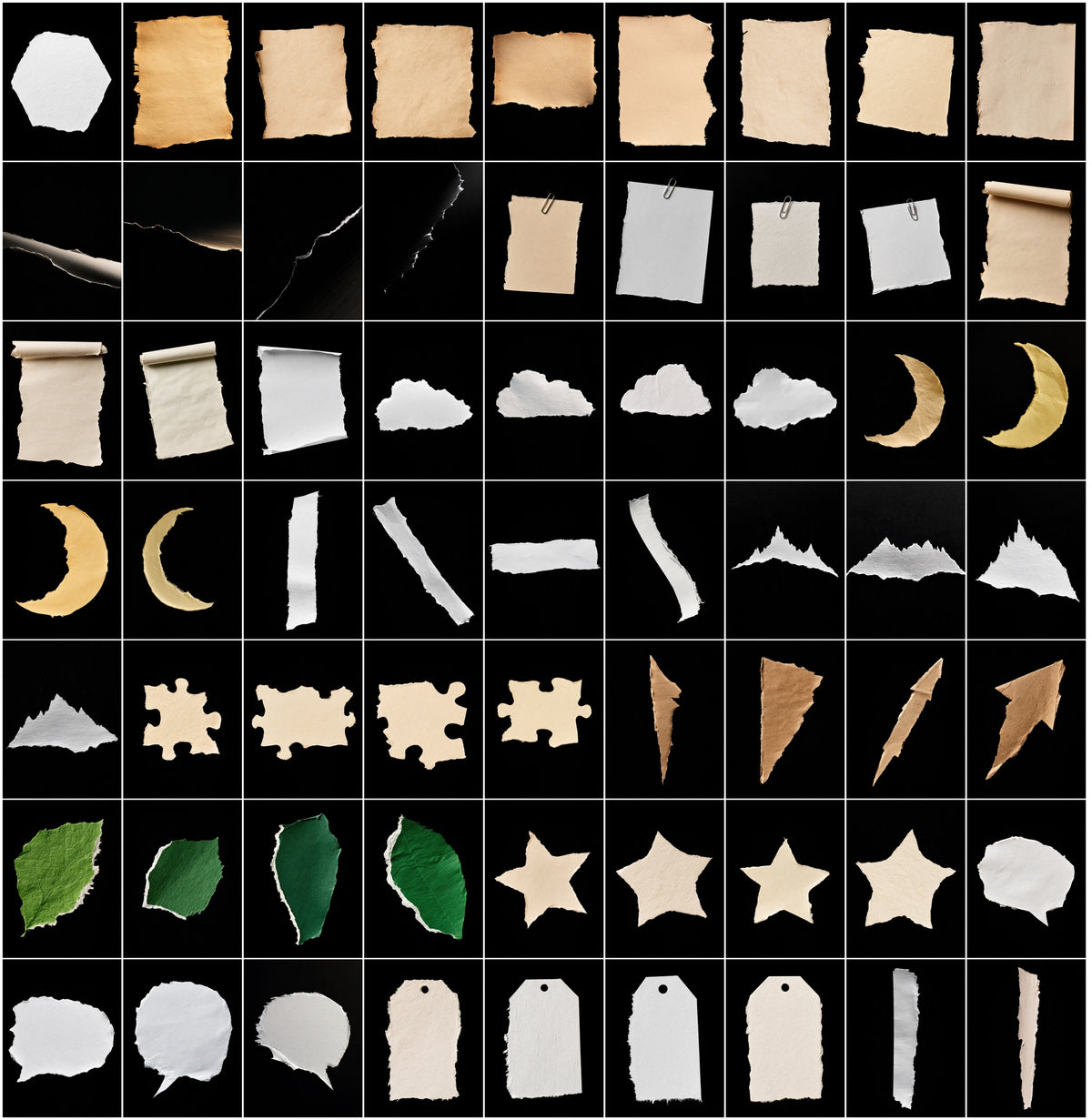 640 Torn Paper Textures Bundle – Ripped Paper Edges & Collage Scraps