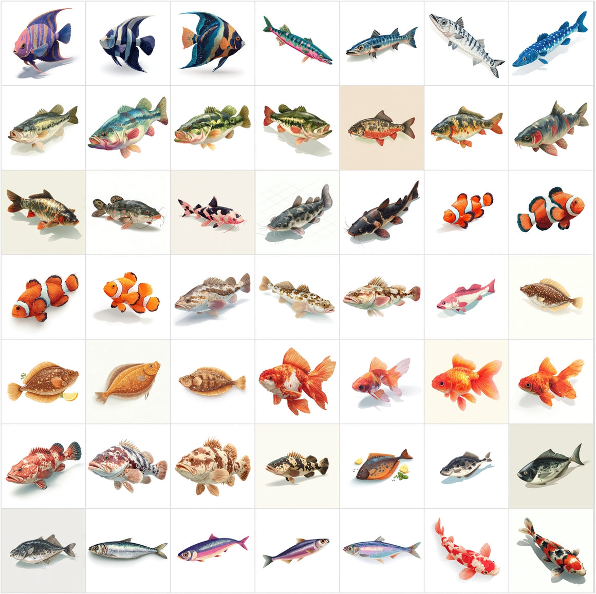 400 Flat Isometric Seafood & Sushi Illustrations