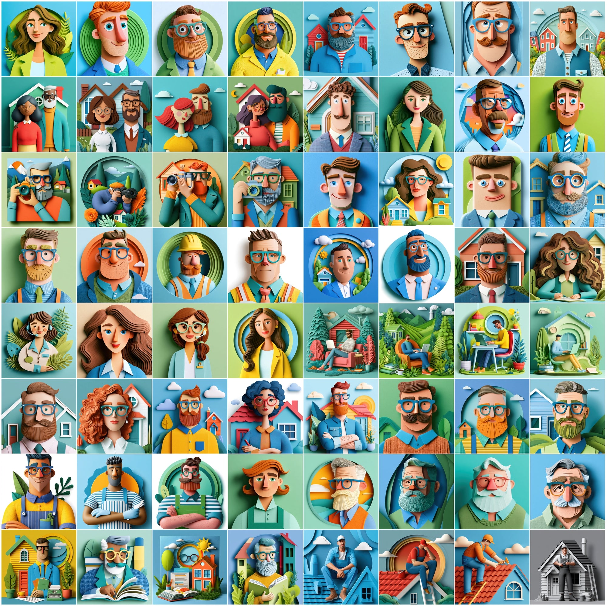 630 Layered Paper Cut Professional Character Illustrations