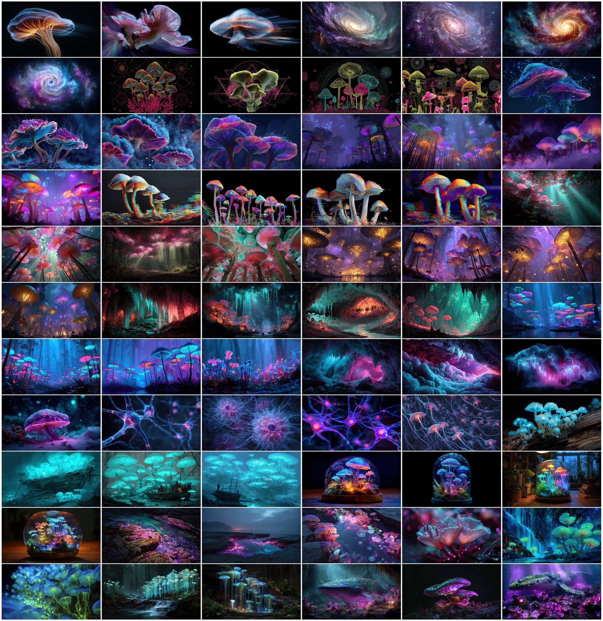 950 Psychedelic Mushroom Images Bundle – Bioluminescent Neon Art Pack