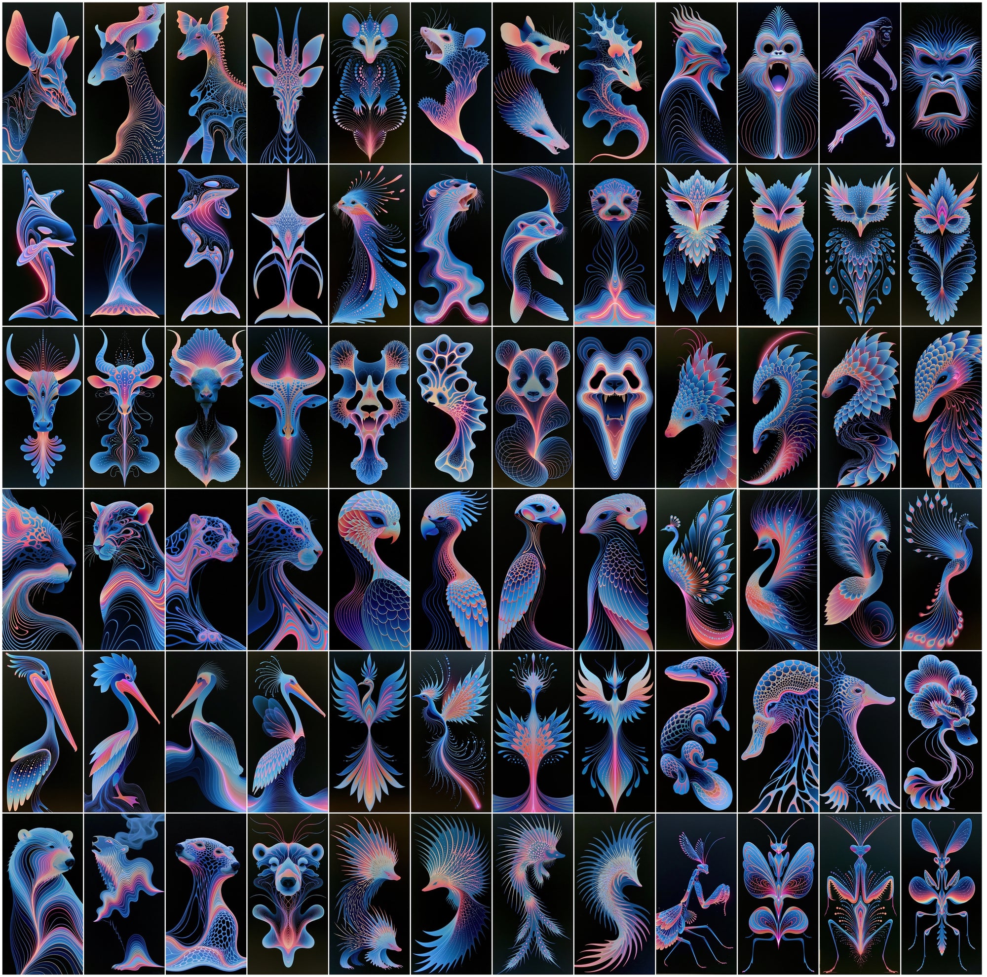 620 Liquid Chrome Animals Bundle | Neon Magenta Macro Art