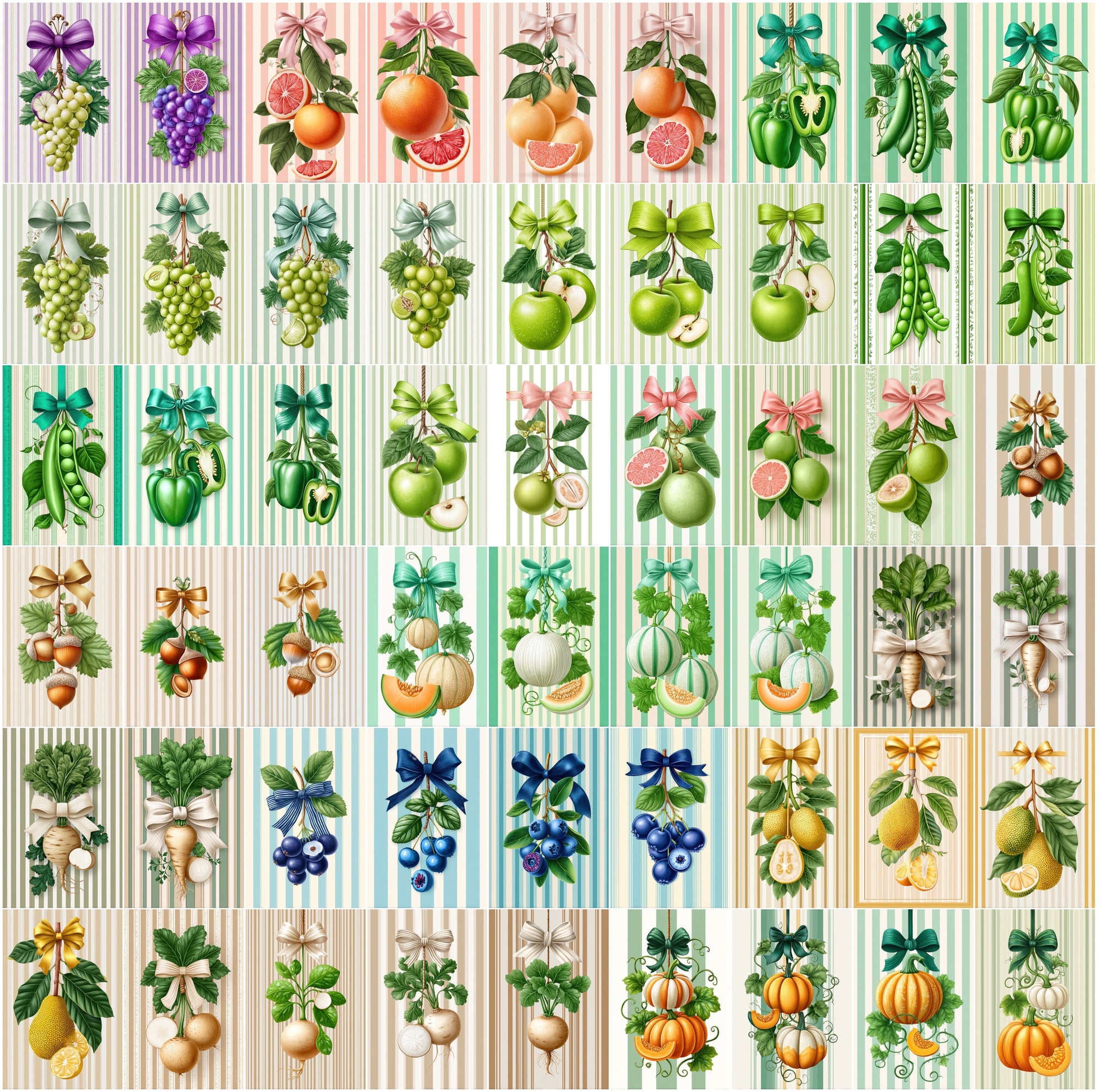 630 Fruit & Vegetable Farmhouse Illustrations, Hand Drawn Botanical JPG Clipart Bundle