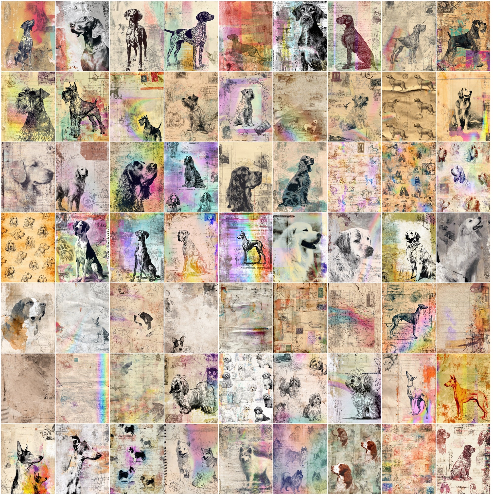 650 Dog Junk Journal Pages, Vintage Breed Ephemera, Messy Collage Scrapbook Paper