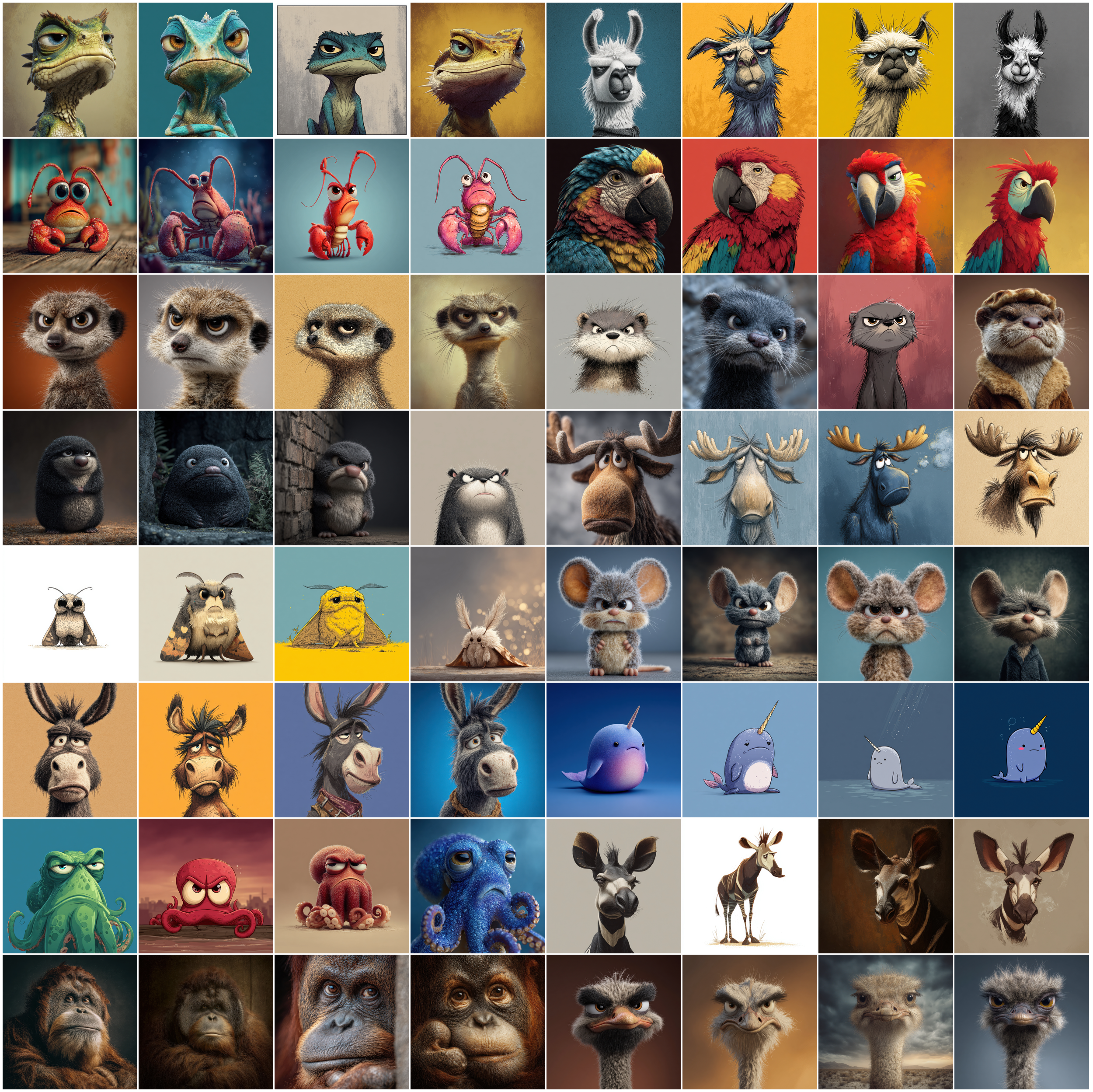 630 Sad and Grumpy Animals Digital Clipart