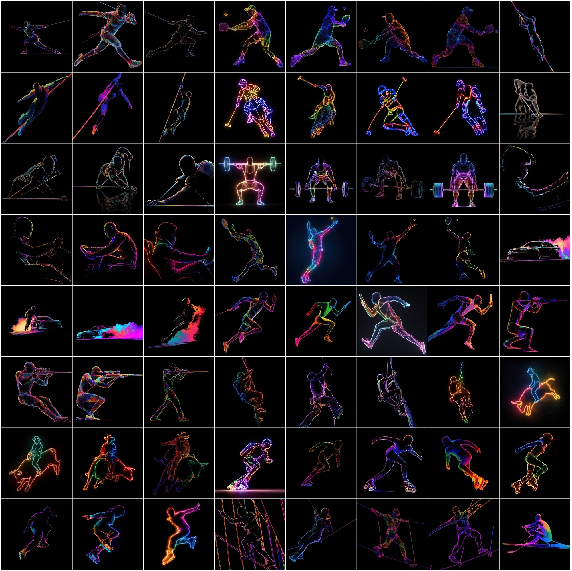 615 Neon Sports Silhouette Images Bundle – High-Resolution JPG Graphics with Commercial License