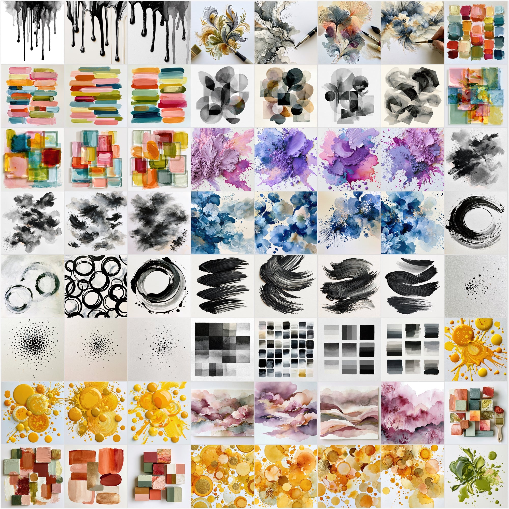 620 Watercolor Graphic Elements Clipart Bundle | Abstract Ink Brushstrokes, Splatters & Washes