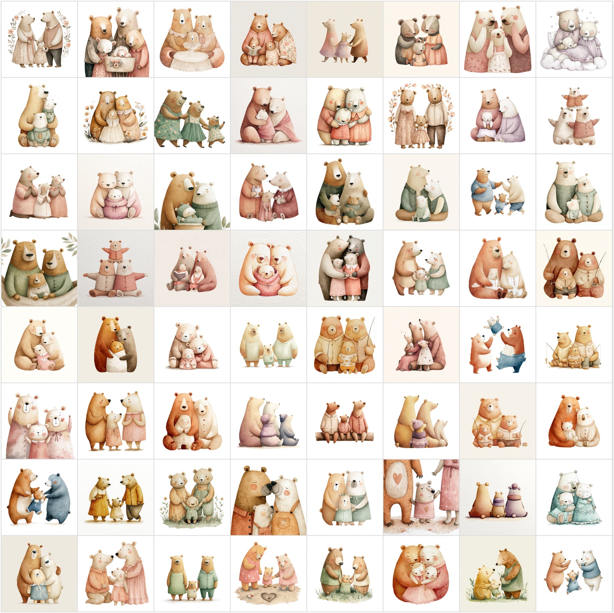 635 Scandinavian Bear Family Watercolor Illustrations | Nursery Wall Art Clipart | Whimsical Storybook Bears