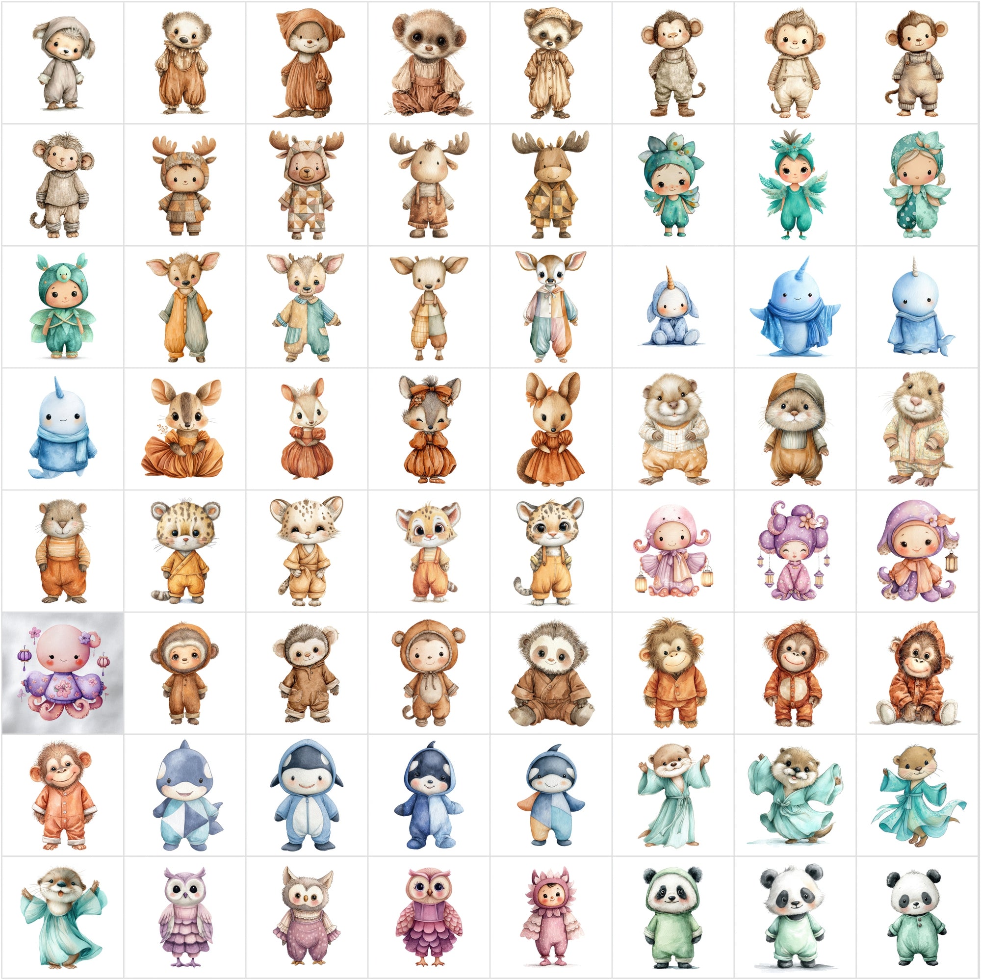 619 Baby Animal Watercolor Clipart Bundle | Cute Pastel Nursery & Baby Shower Illustrations