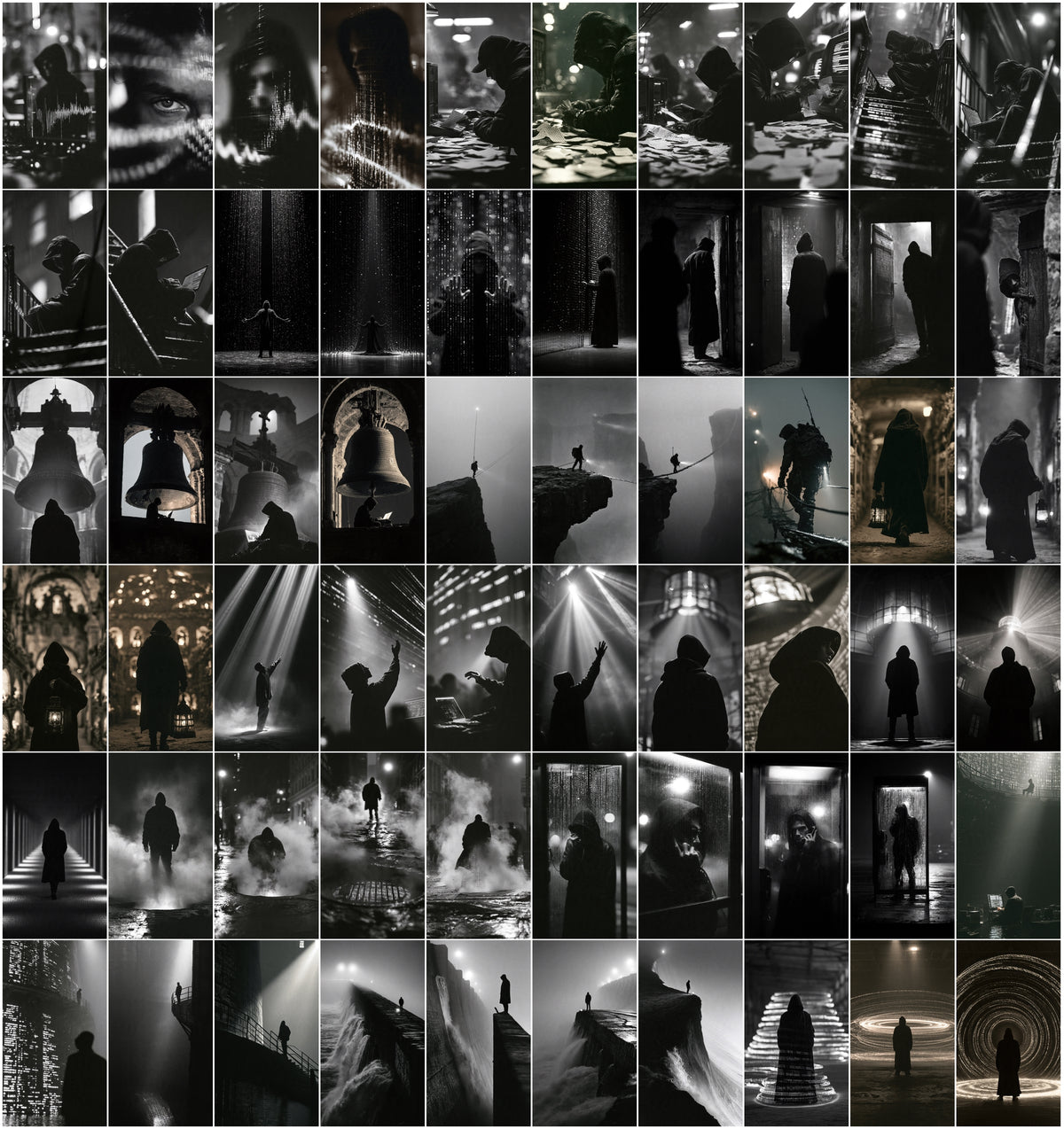 635 Hacker Images Bundle – Black & White Cyberpunk Photography, Binary Code & Hooded Hacker Wallpapers, 9:16 JPG, Commercial License