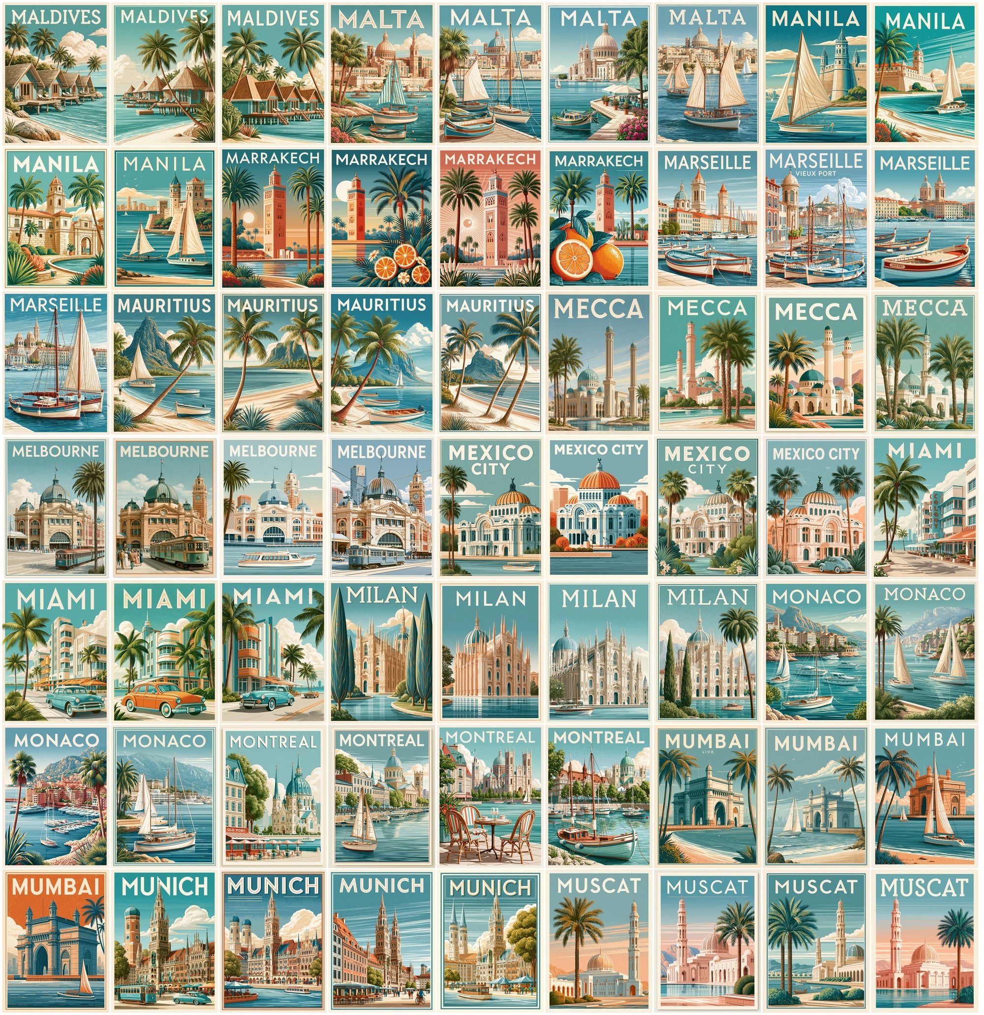 635 Vintage Travel Postcards Bundle, Printable City Posters, Retro Landmark Wall Art
