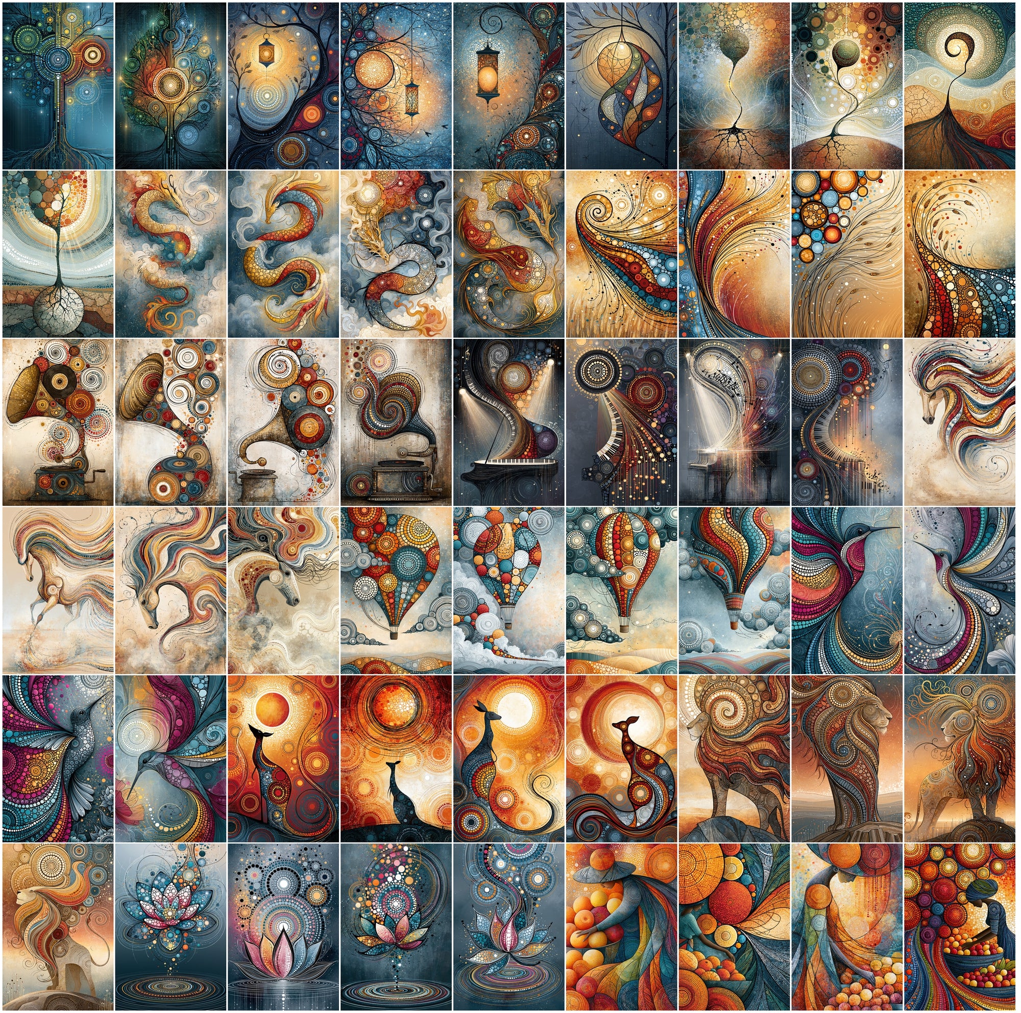 600 Dot Art Abstract Clipart Bundle, Colorful JPG Wall Art Images, Animals People Landscapes Commercial License