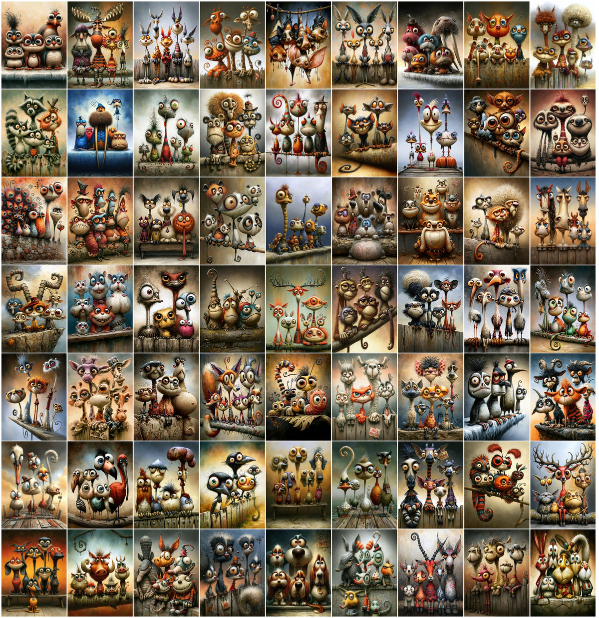 Funny Animal Caricatures – 610 Whimsical Cartoon Animal Prints for Nursery Wall Art, Commercial Use