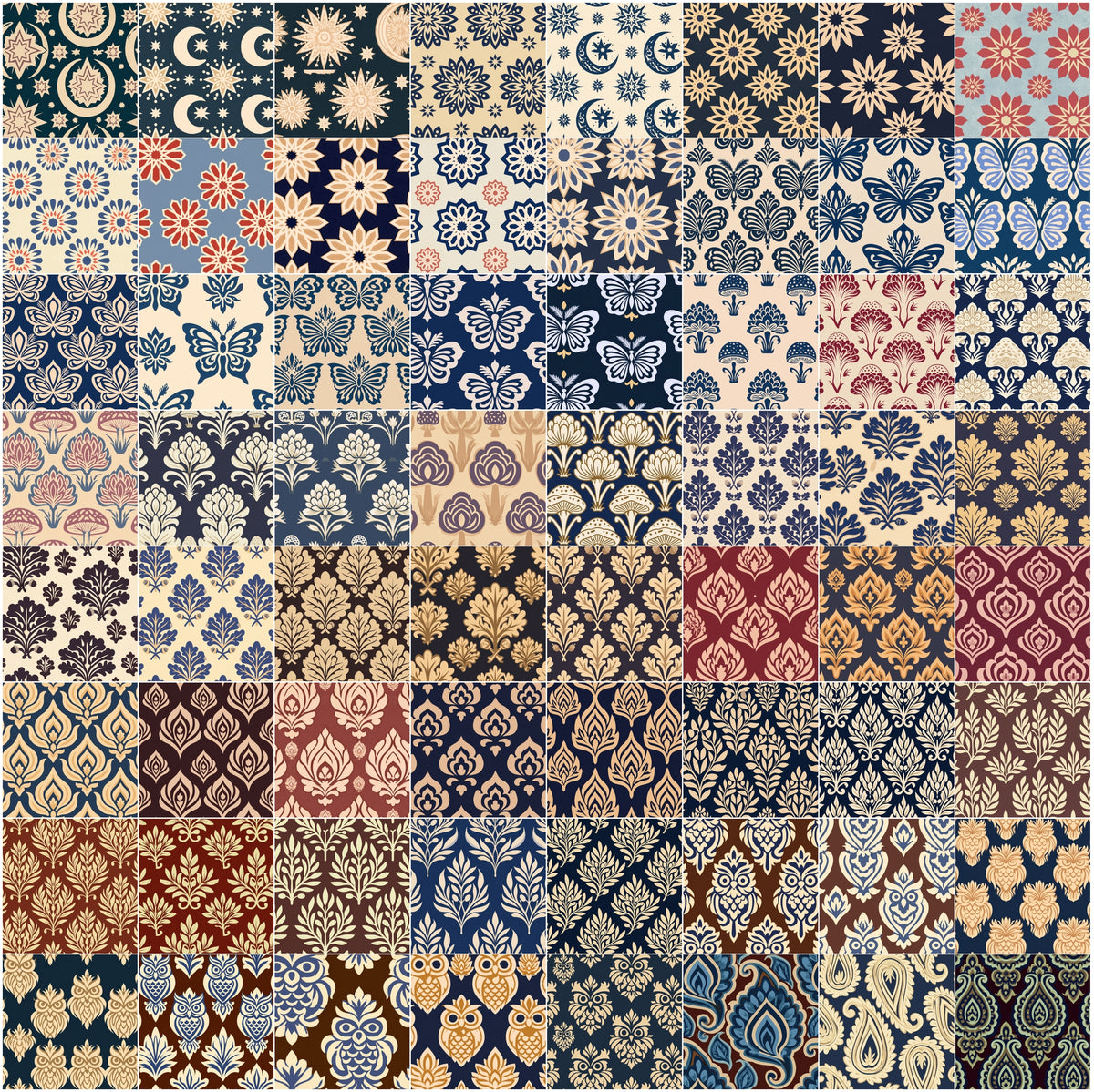 620 Seamless Patterns Bundle – Two-Color Vector Textile Designs, Tileable JPG & Photoshop PAT, Commercial License
