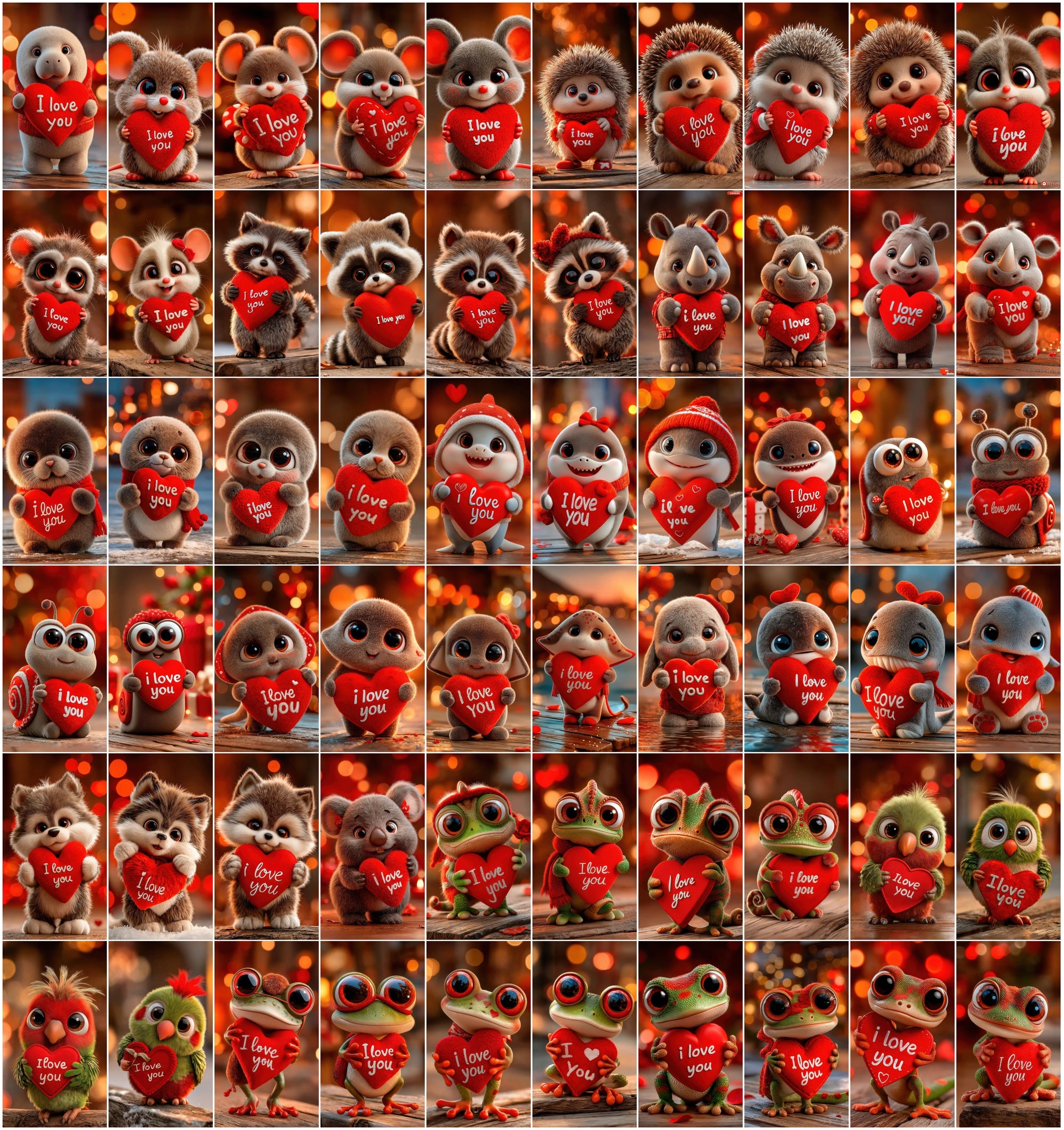 605 3D Cute Animal Love Illustrations Holding “I Love You” Hearts