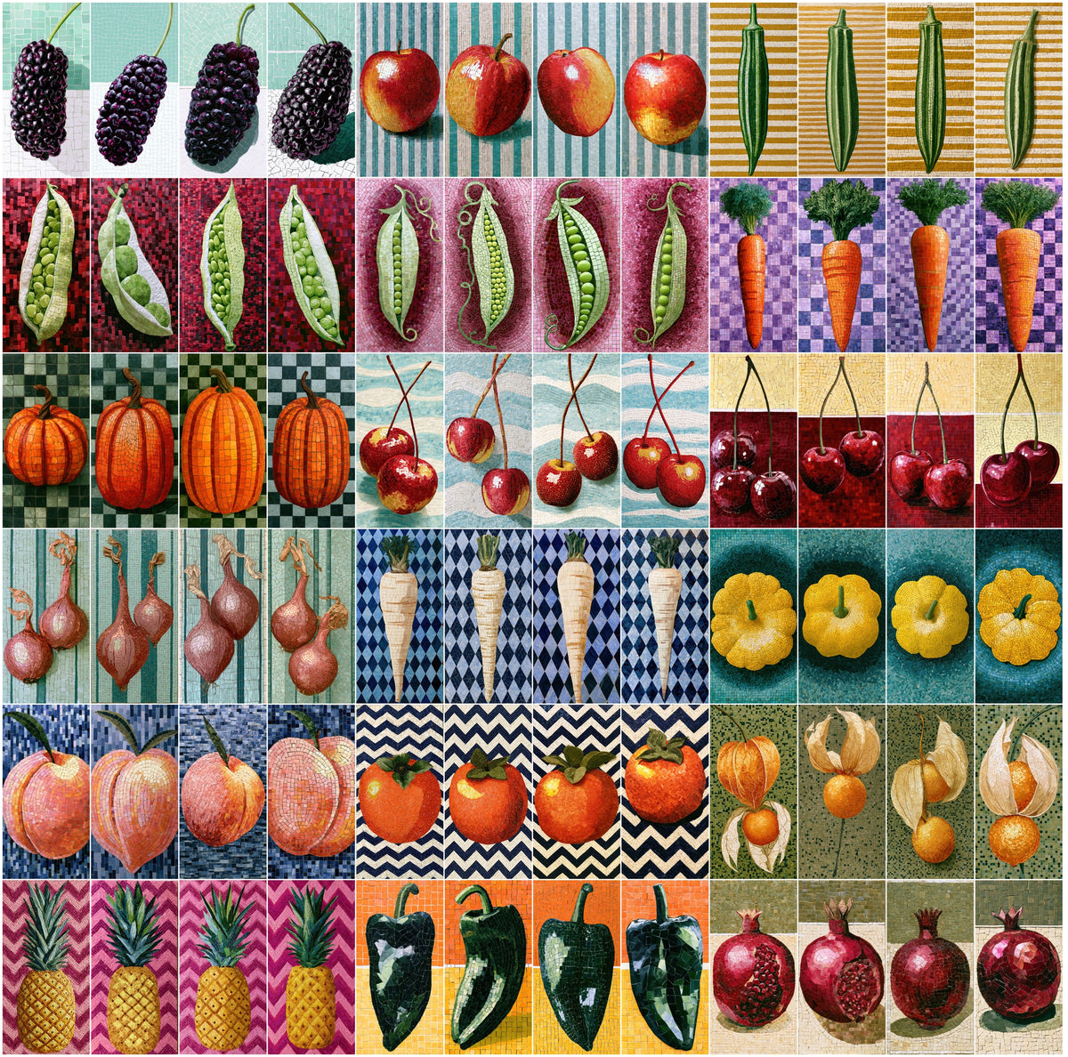 636 Mosaic Fruit & Vegetable Clipart Bundle | Mosaic Art Wall Prints, Kitchen Decor JPG