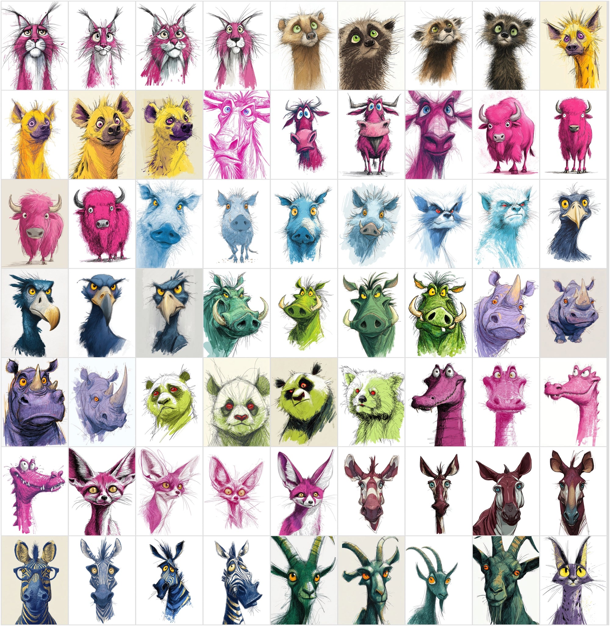 600 Quirky Animal Portrait Clipart Bundle | Expressive Cartoon Characters