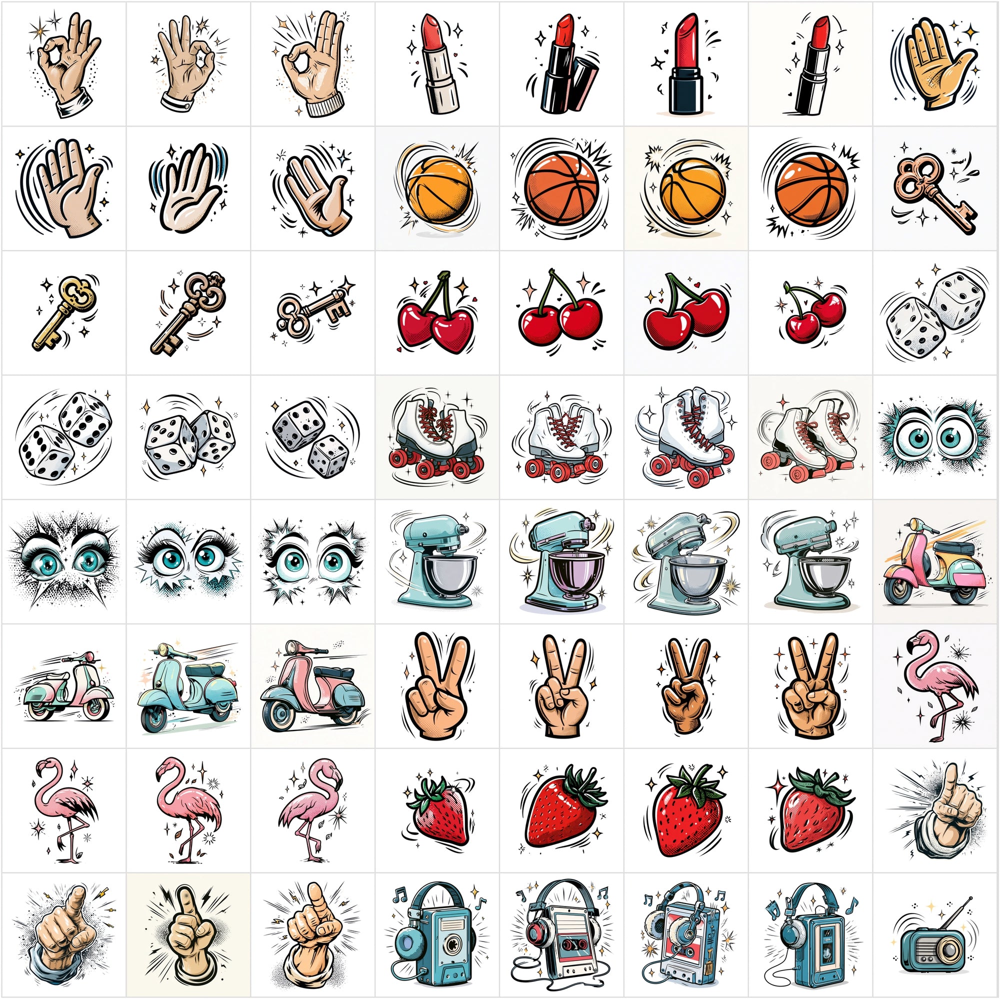 635 Retro Comic Clipart Bundle | Pop Art Comic Illustrations, 4000x4000 JPG, Commercial Use Digital Images