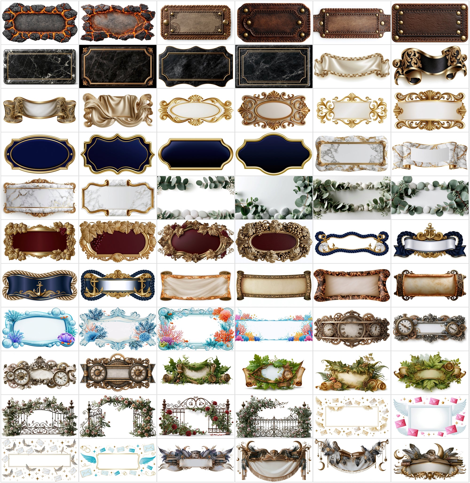 620 Blank Banner Graphics for Text, Printable Design Frames & Decorative Plaques JPG Bundle