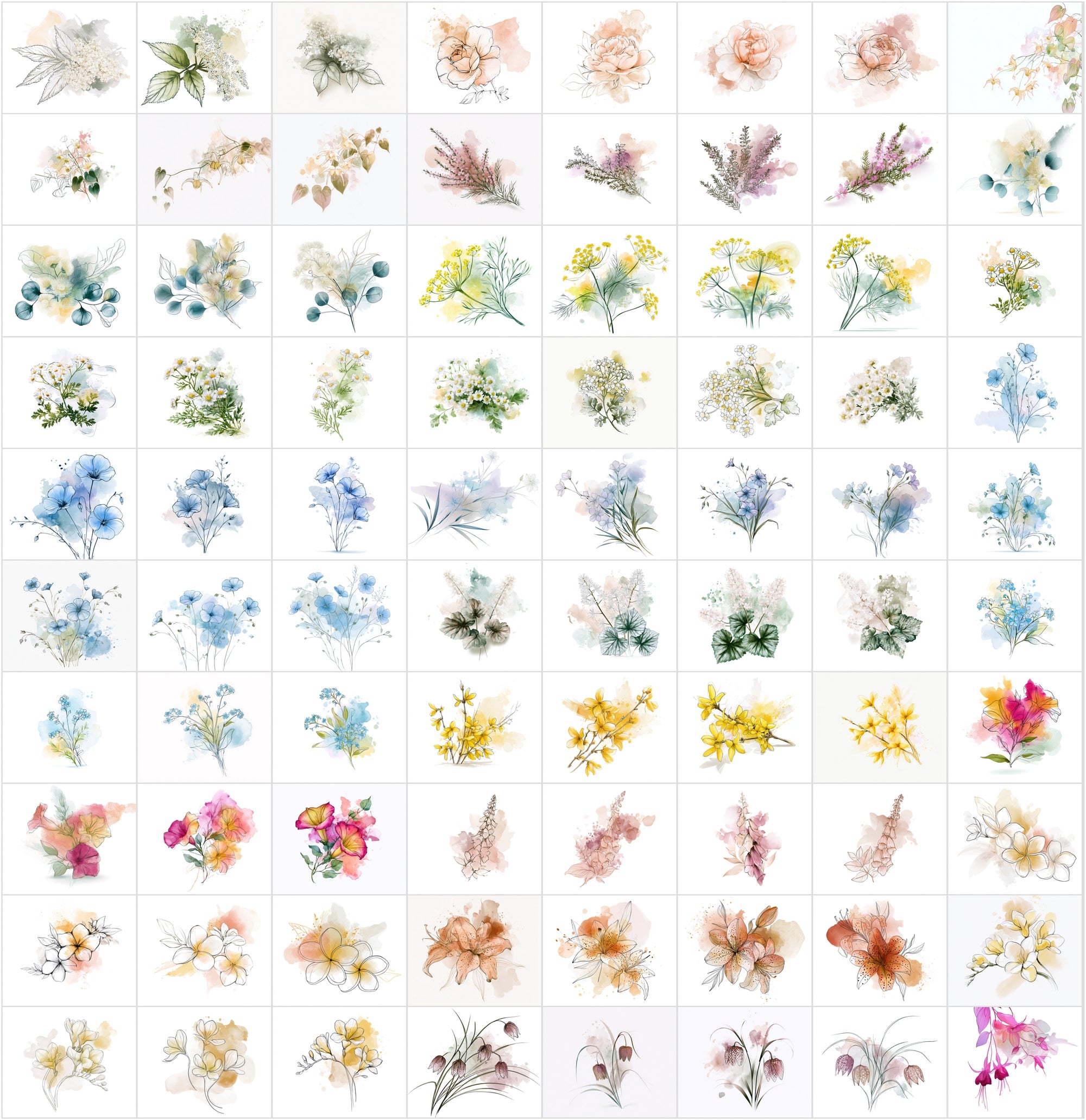 Watercolor Flower Clipart Bundle, 1140 Botanical JPG Images with Commercial License