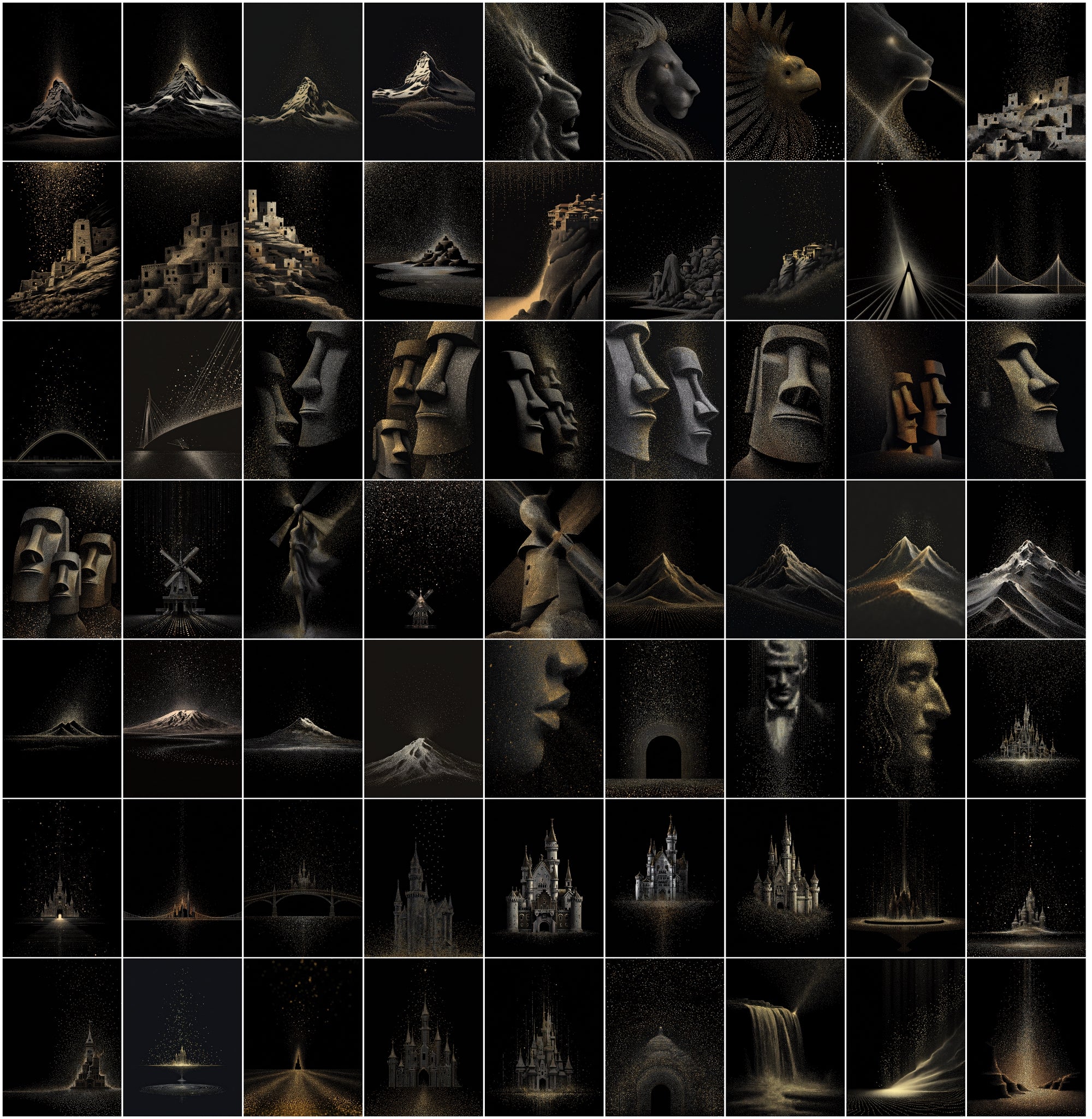 630 Minimalist Landmark Dots Bundle | Gold & Silver Glitter on Black